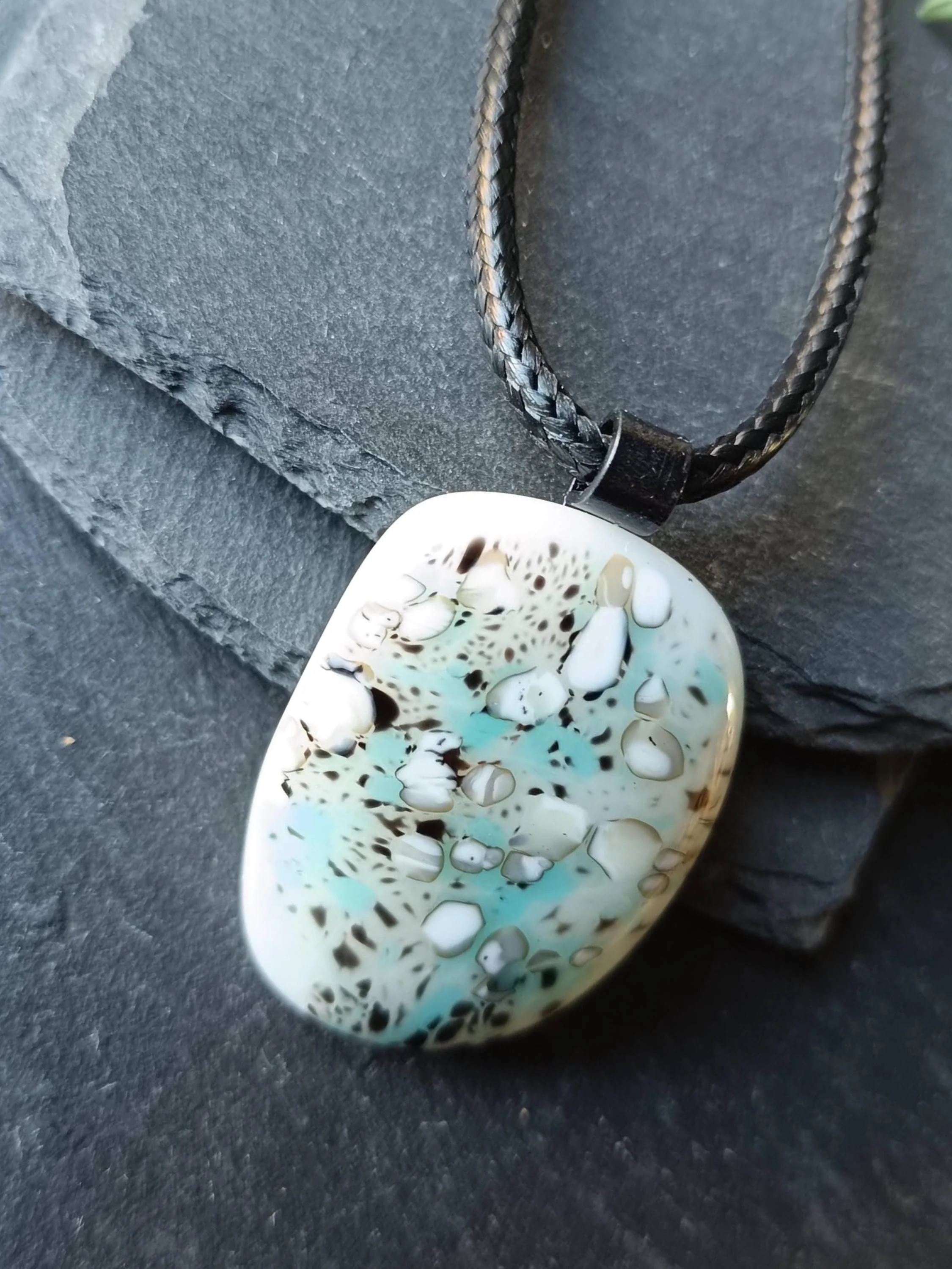 Handmade Fused Glass Pendant with cord, artisan handmade jewellery - Photo 5
