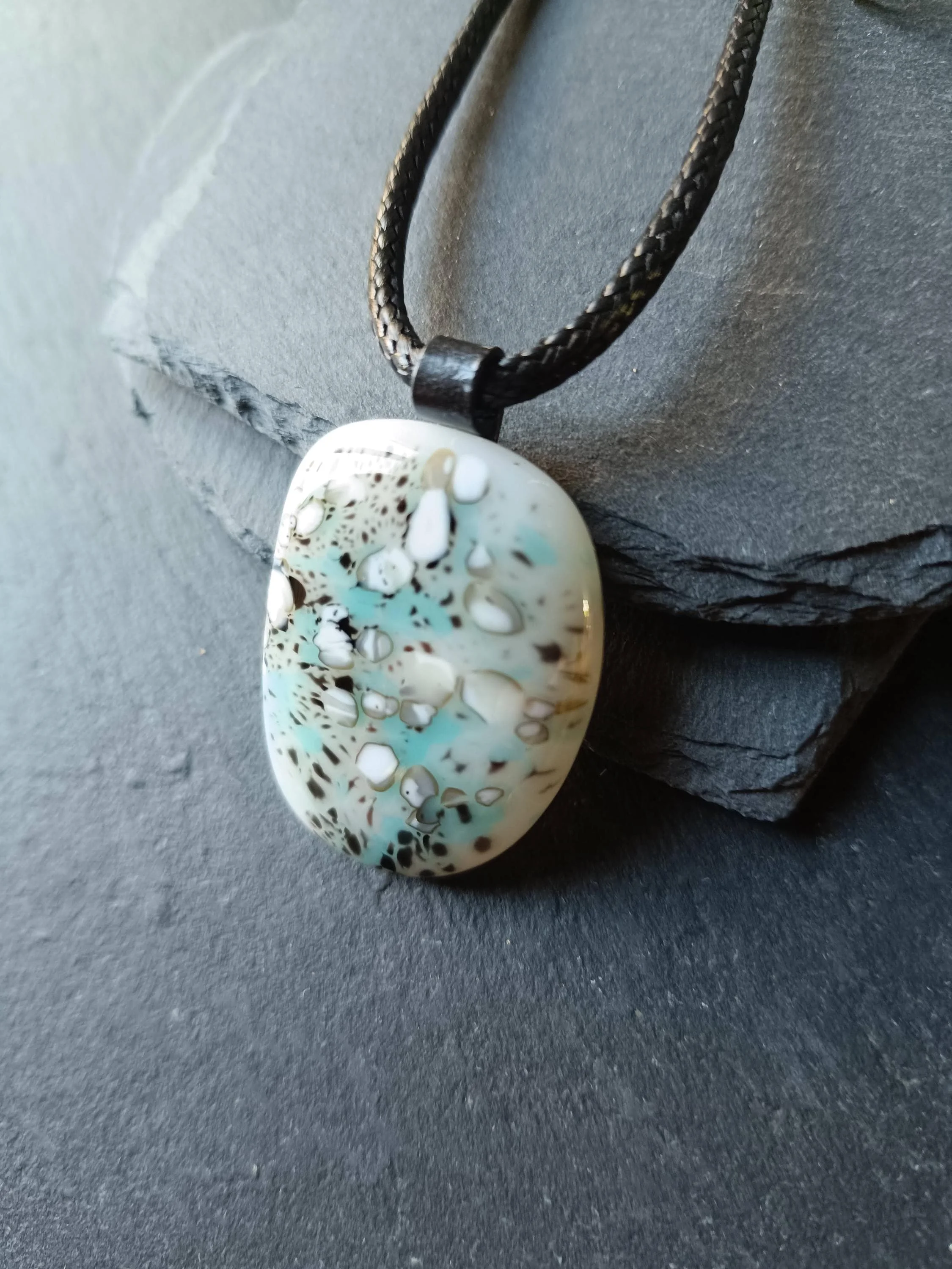 Handmade Fused Glass Pendant with cord, artisan handmade jewellery - Photo 6