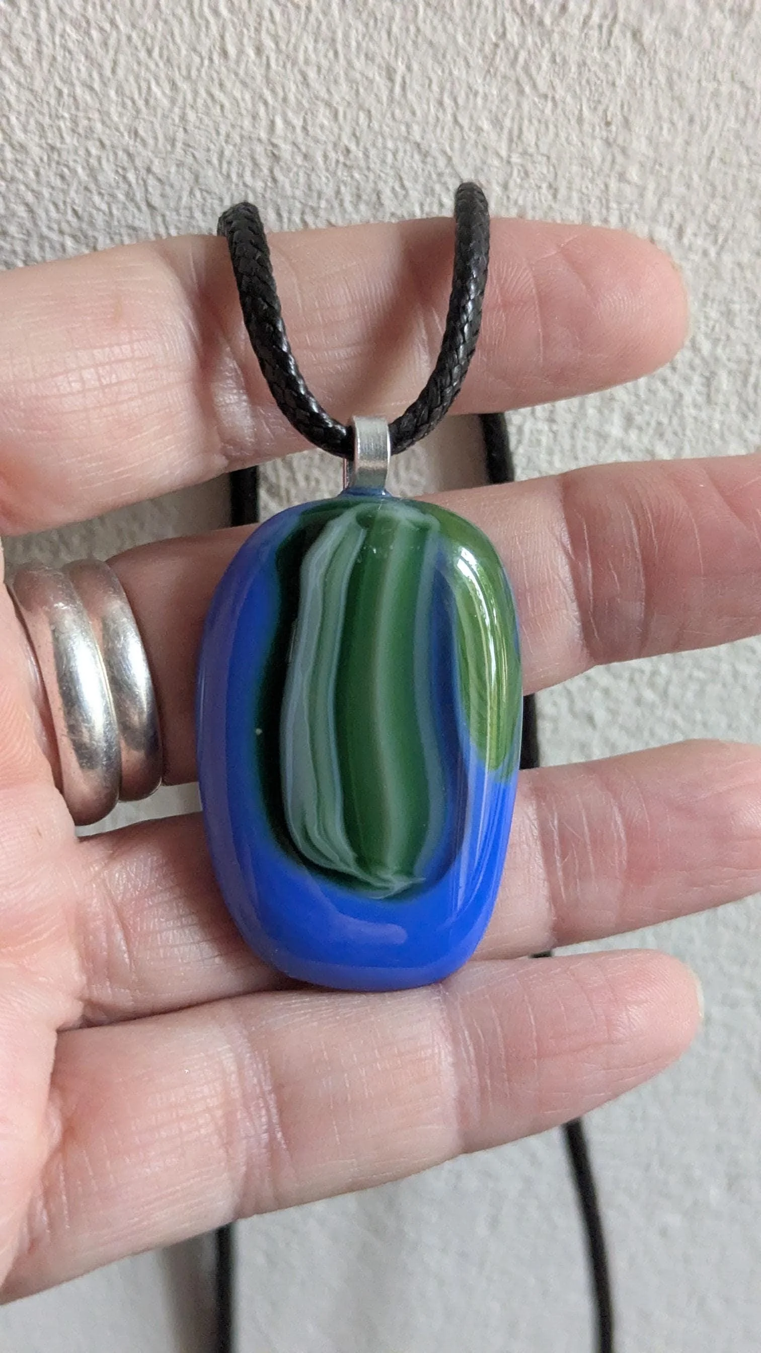 Fused Glass Pendant with Cord Necklace, handmade jewellery - Photo 3