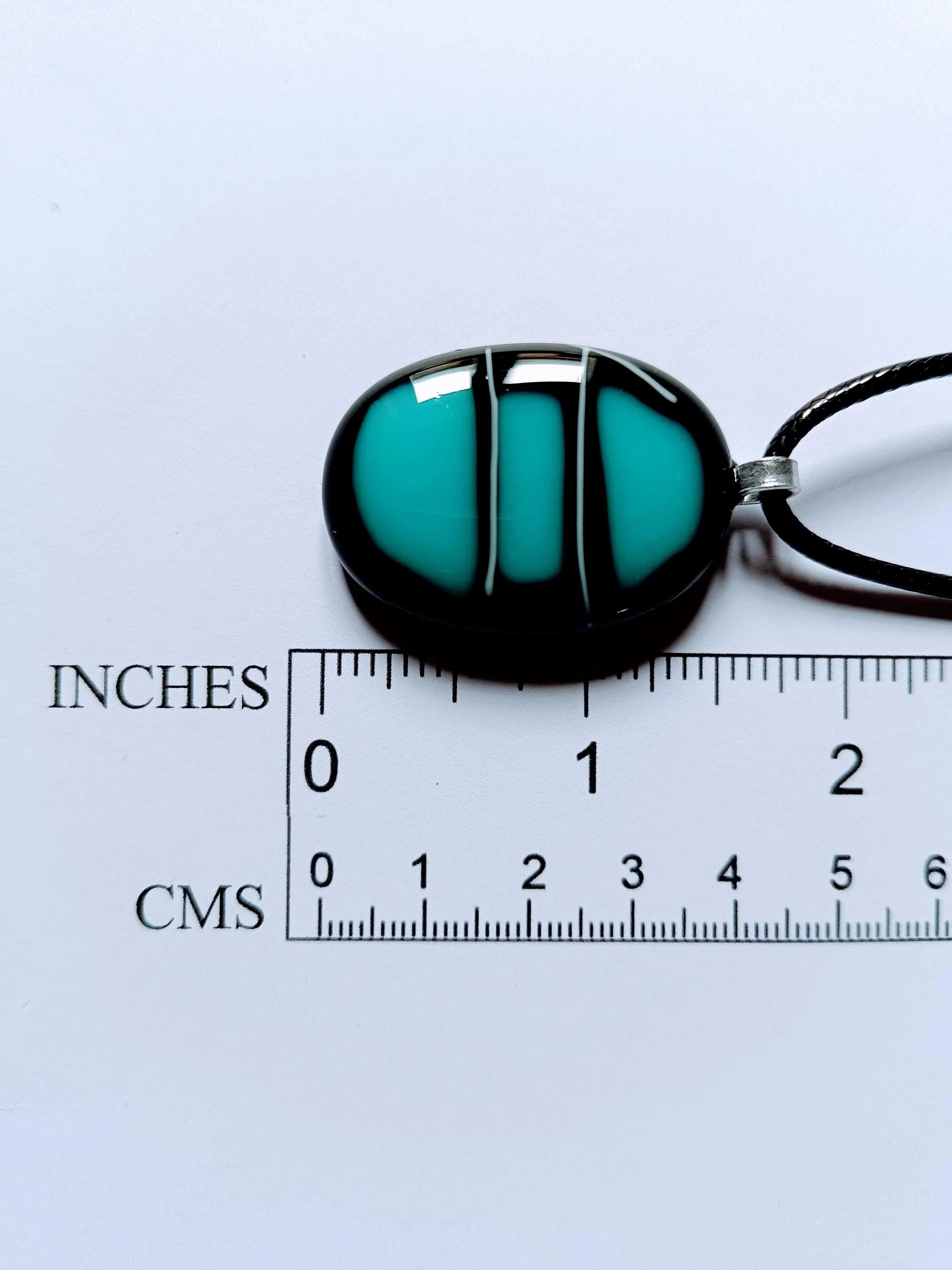 Black and Teal Glass Pendant Necklace, handmade jewellery - Photo 2