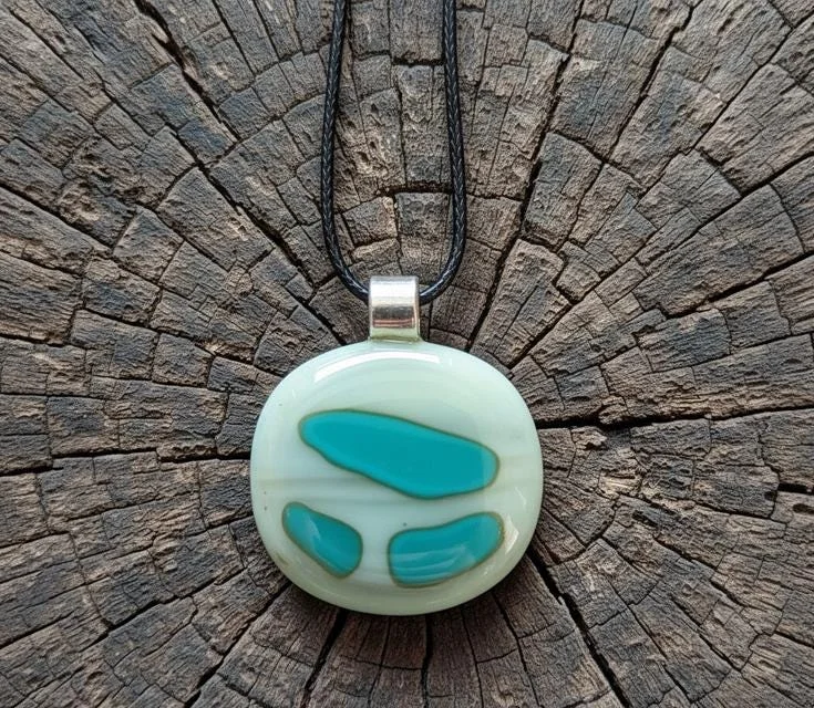 Fused Glass Abstract Pendant with necklace, handmade jewellery - Photo 1