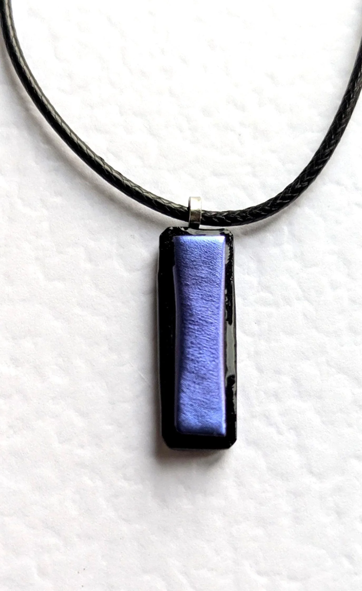 Purple Dichroic Fused Glass Pendant Necklace, handmade artisan jewellery - Photo 2