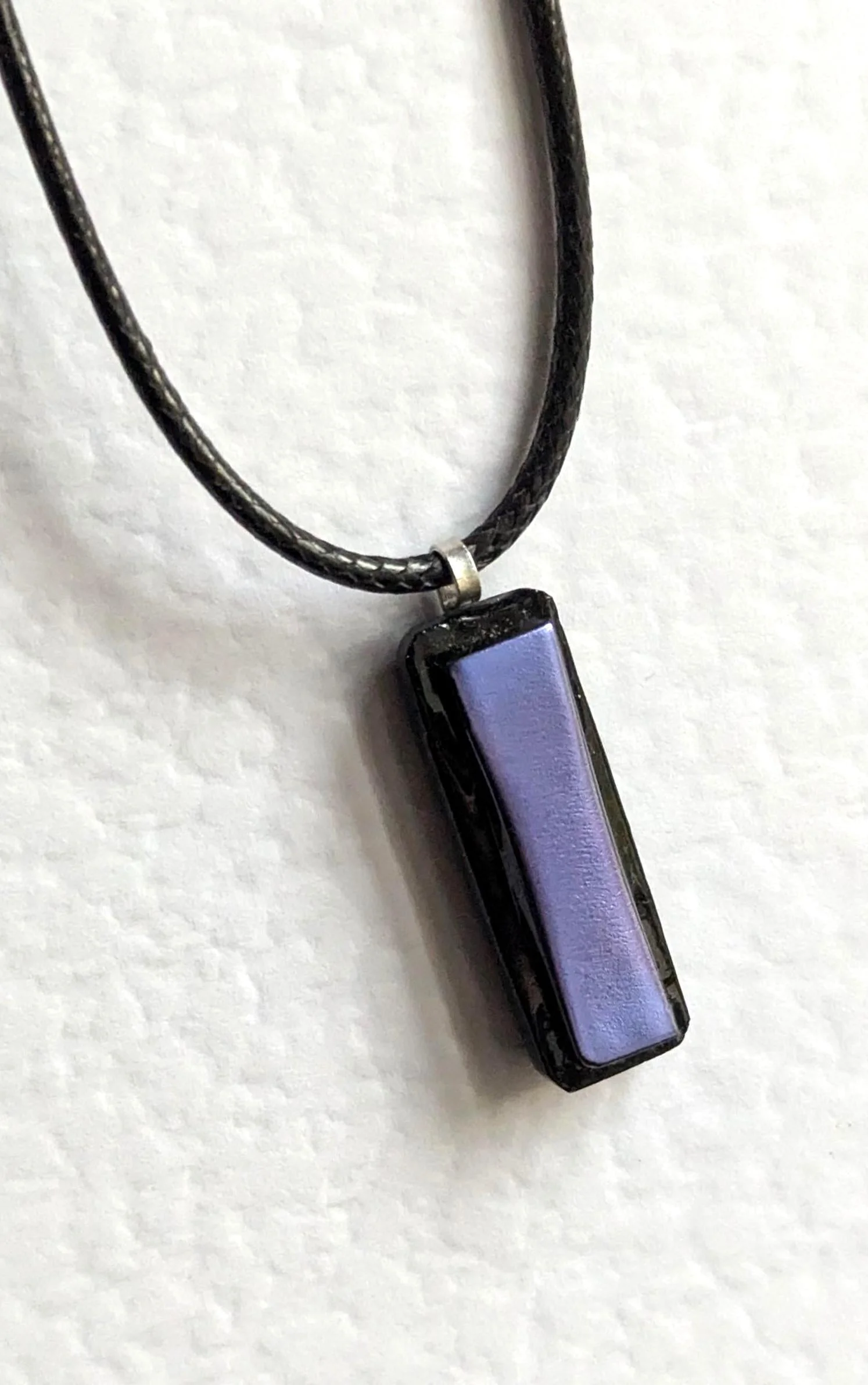 Purple Dichroic Fused Glass Pendant Necklace, handmade artisan jewellery - Photo 3