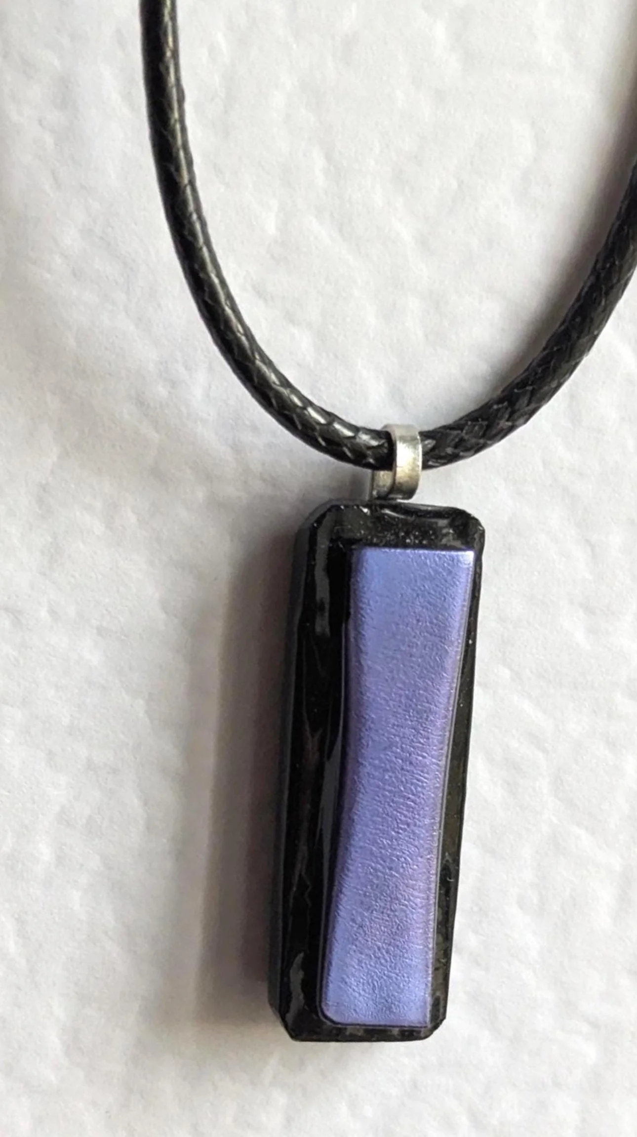 Purple Dichroic Fused Glass Pendant Necklace, handmade artisan jewellery - Photo 4