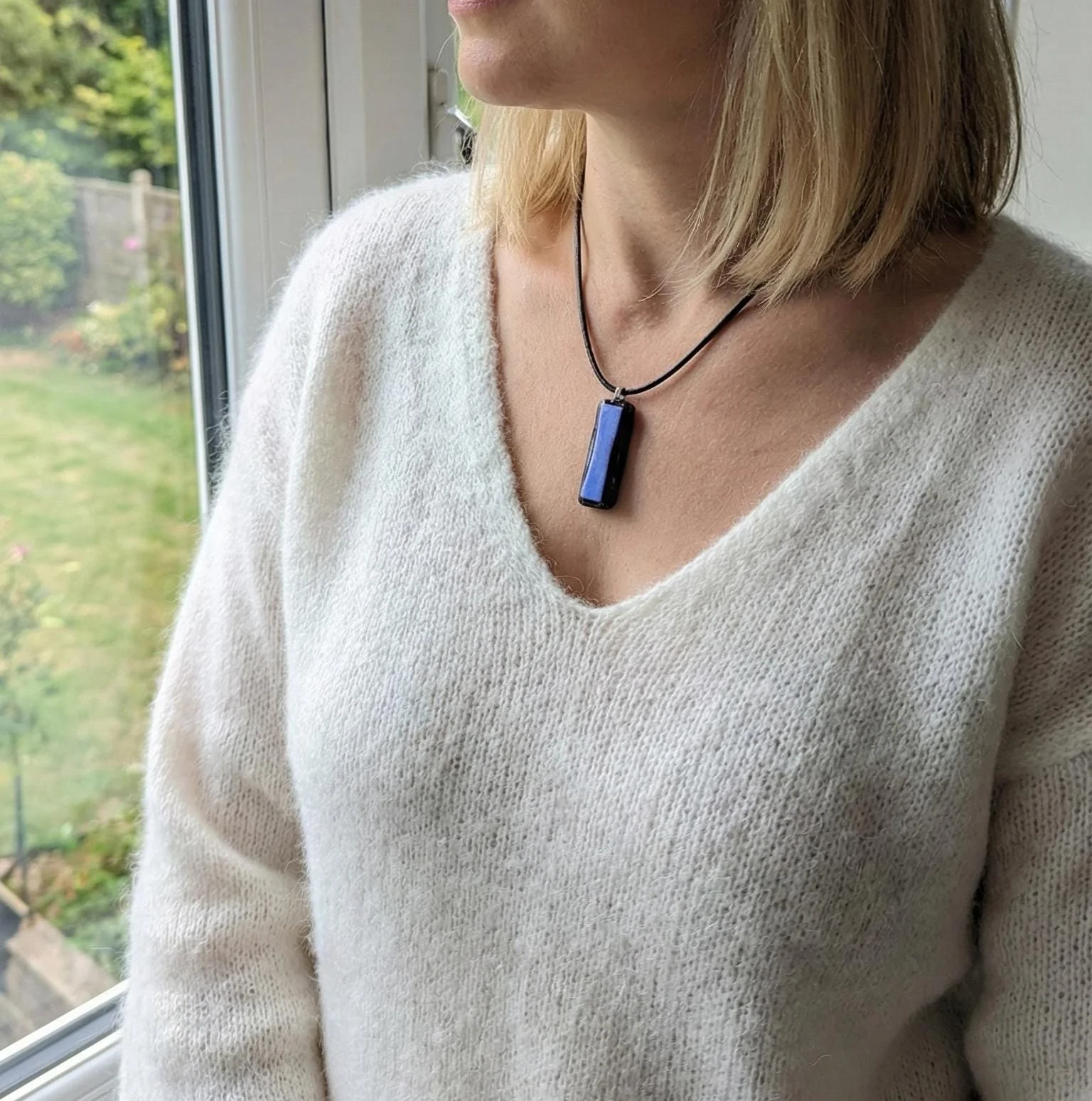 Purple Dichroic Fused Glass Pendant Necklace, handmade artisan jewellery - Photo 5