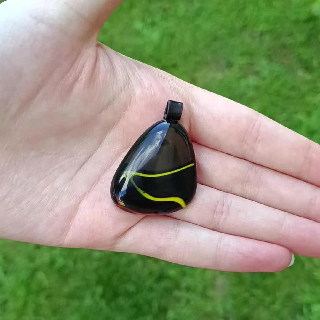 Handcrafted upcycled black brown glass pendant with necklace - Photo 2