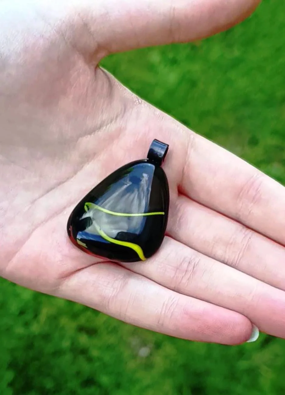 Handcrafted upcycled black brown glass pendant with necklace - Photo 4