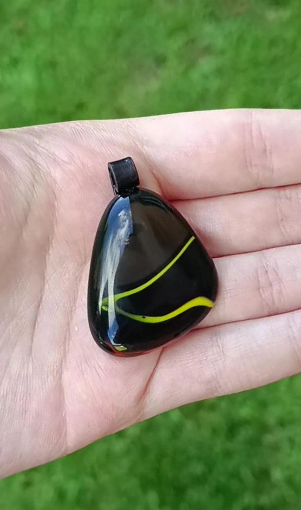 Handcrafted upcycled black brown glass pendant with necklace - Photo 5