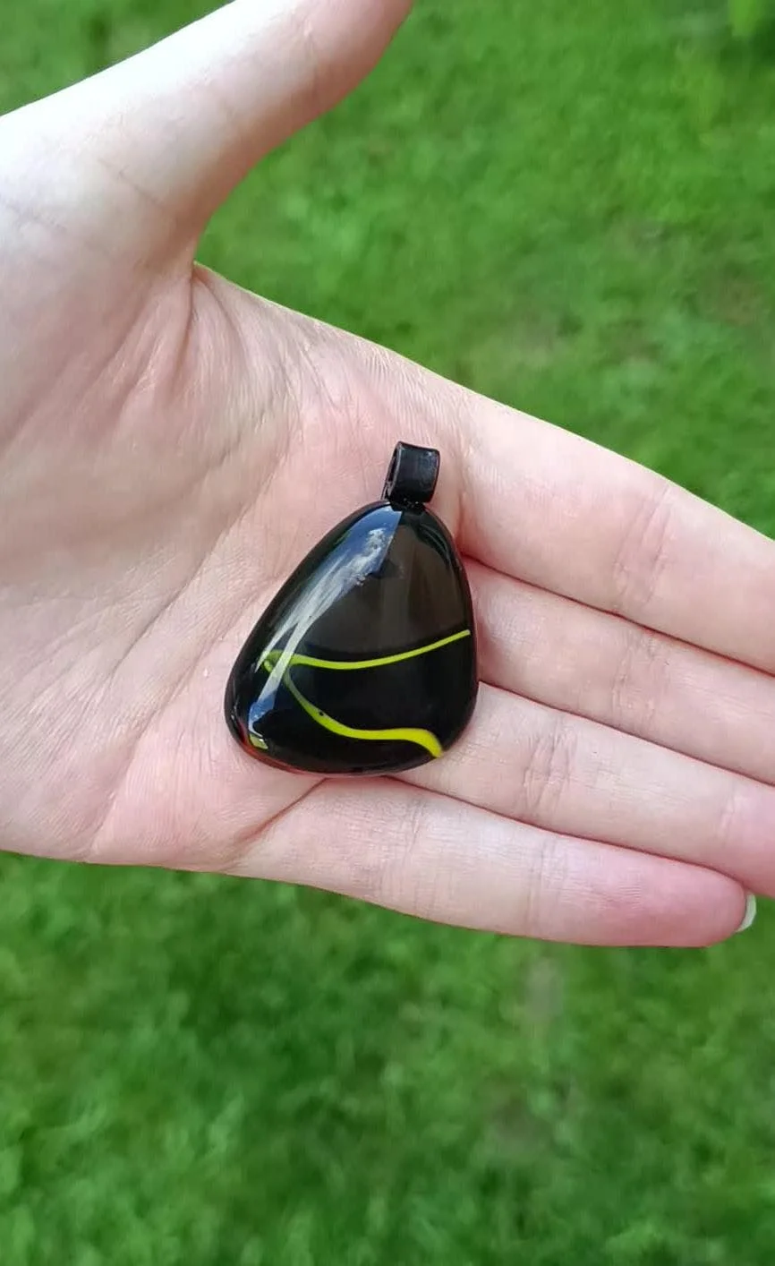 Handcrafted upcycled black brown glass pendant with necklace - Photo 6