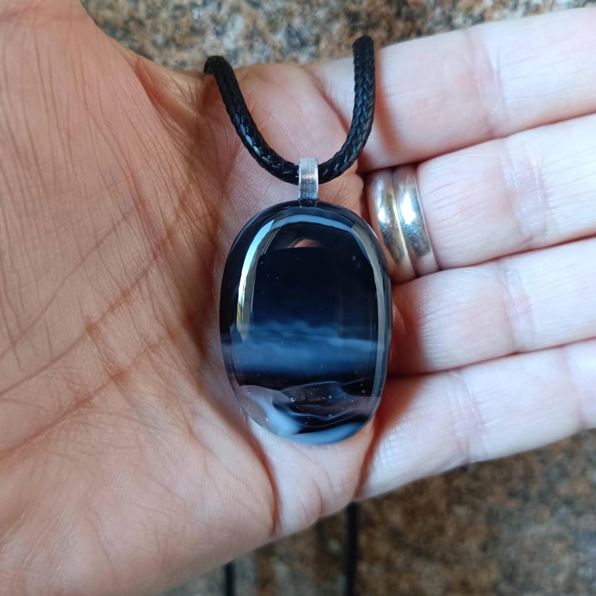 Natural toned black fused glass pendant necklace - Photo 1