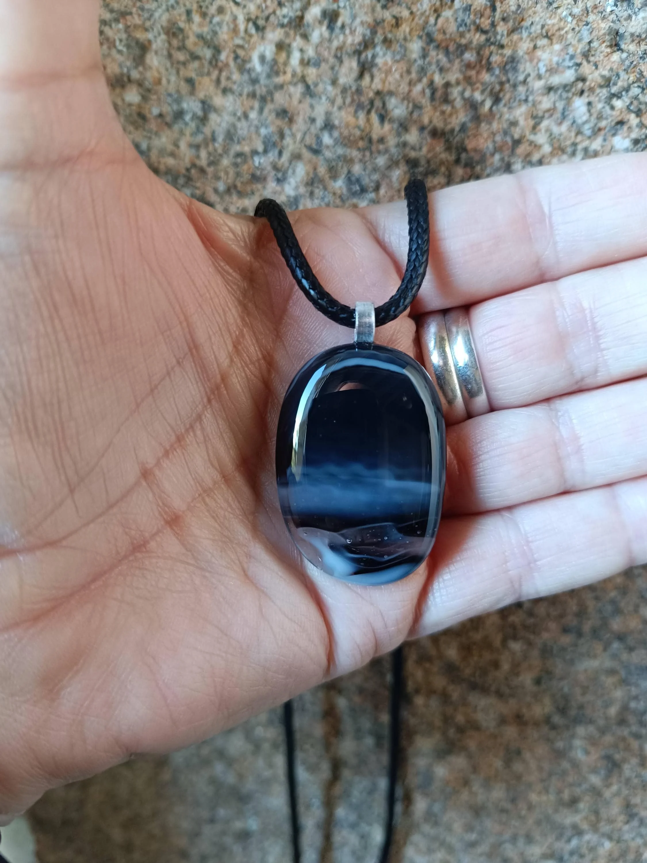 Natural toned black fused glass pendant necklace - Photo 3