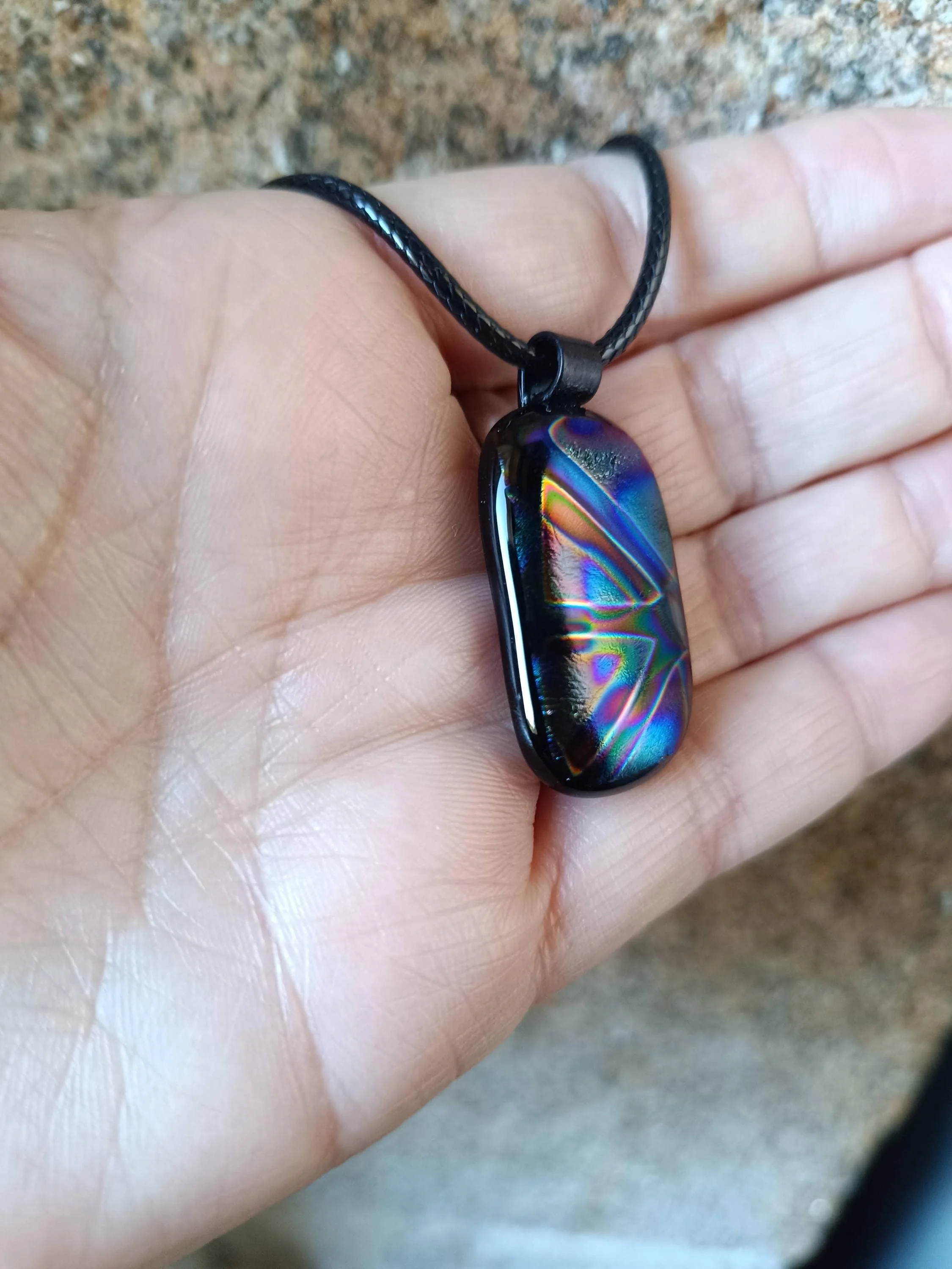 Dichroic fused glass pendant with cord necklace - Photo 1