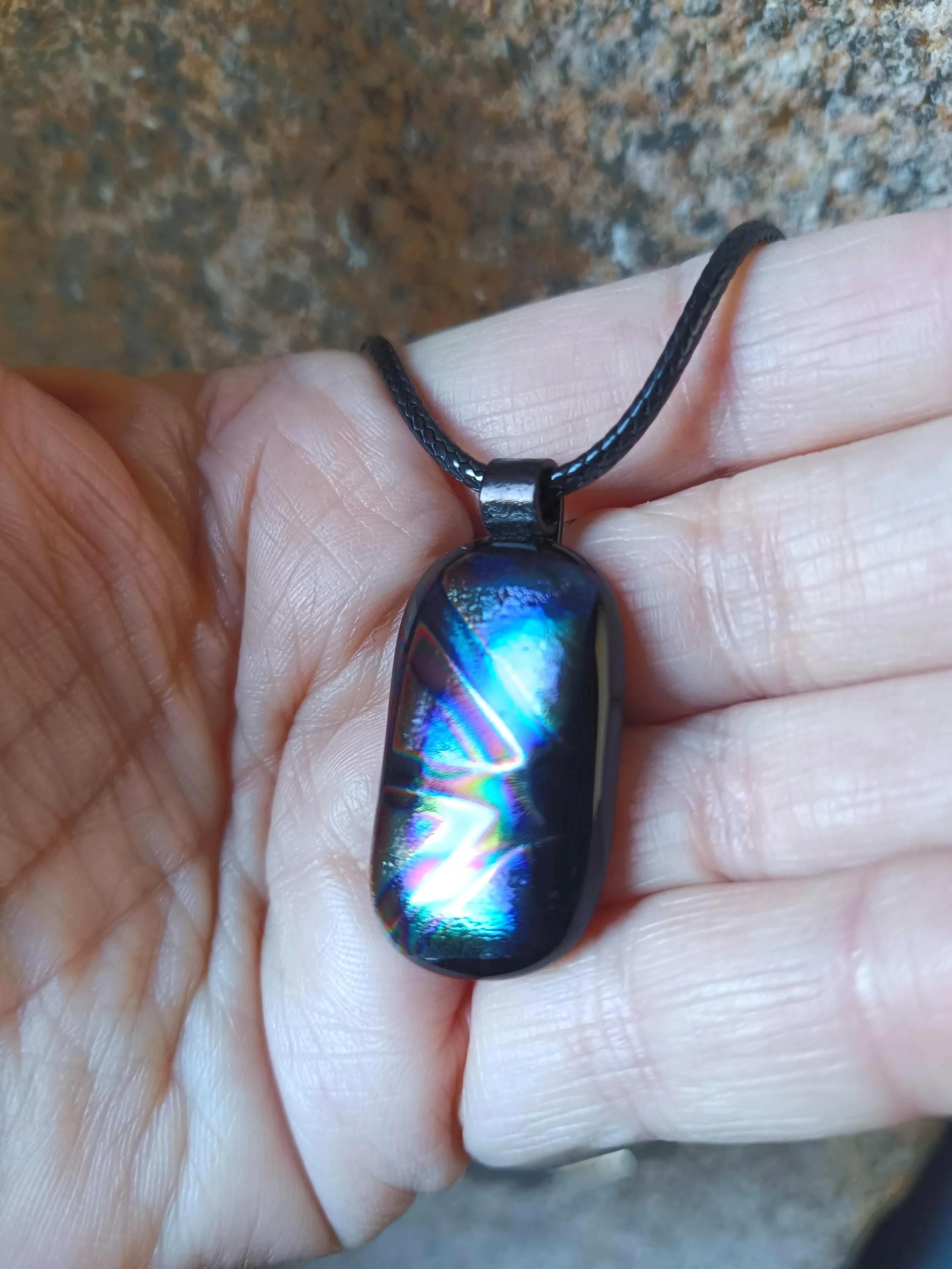 Dichroic fused glass pendant with cord necklace - Photo 2