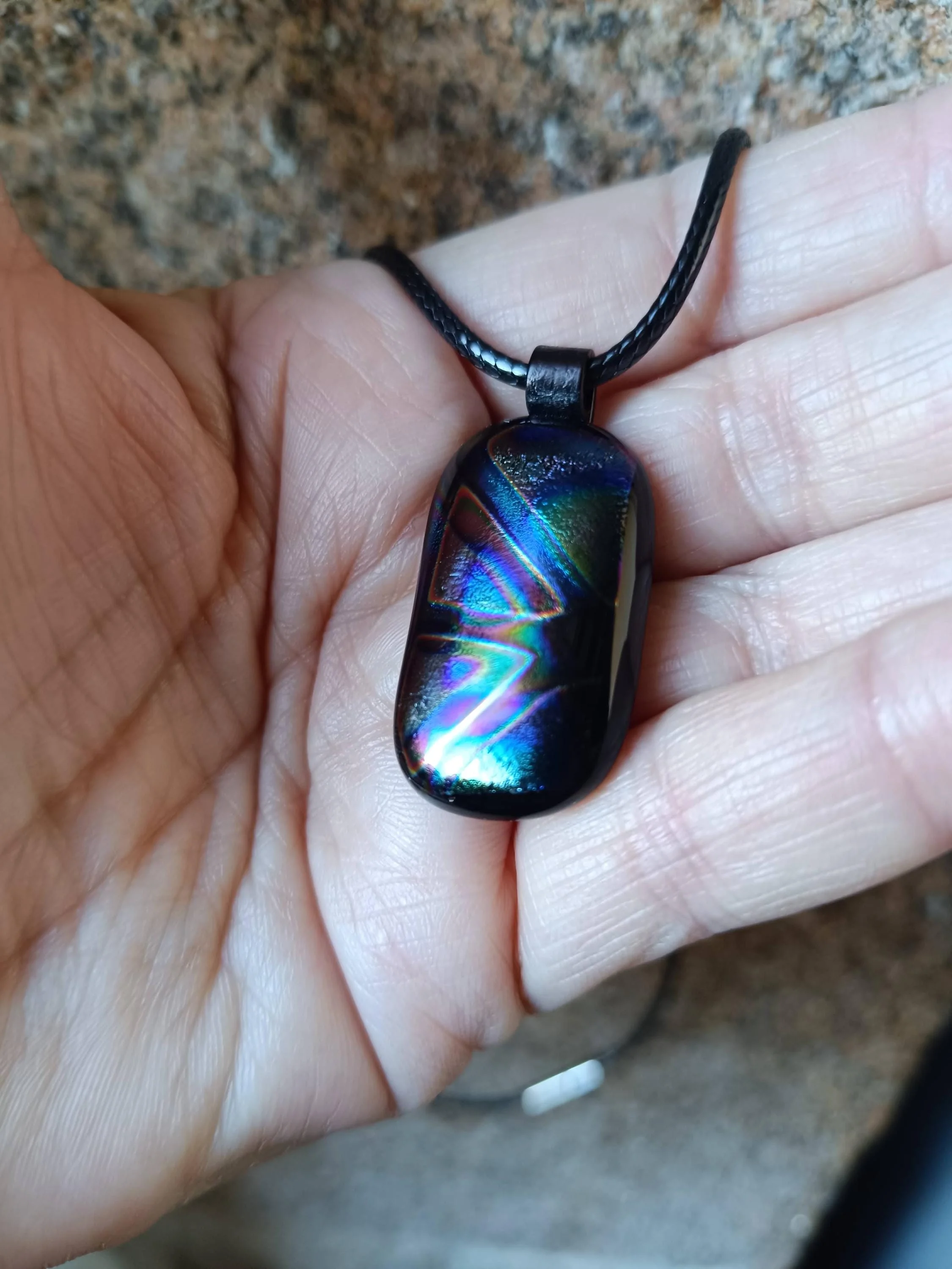 Dichroic fused glass pendant with cord necklace - Photo 3