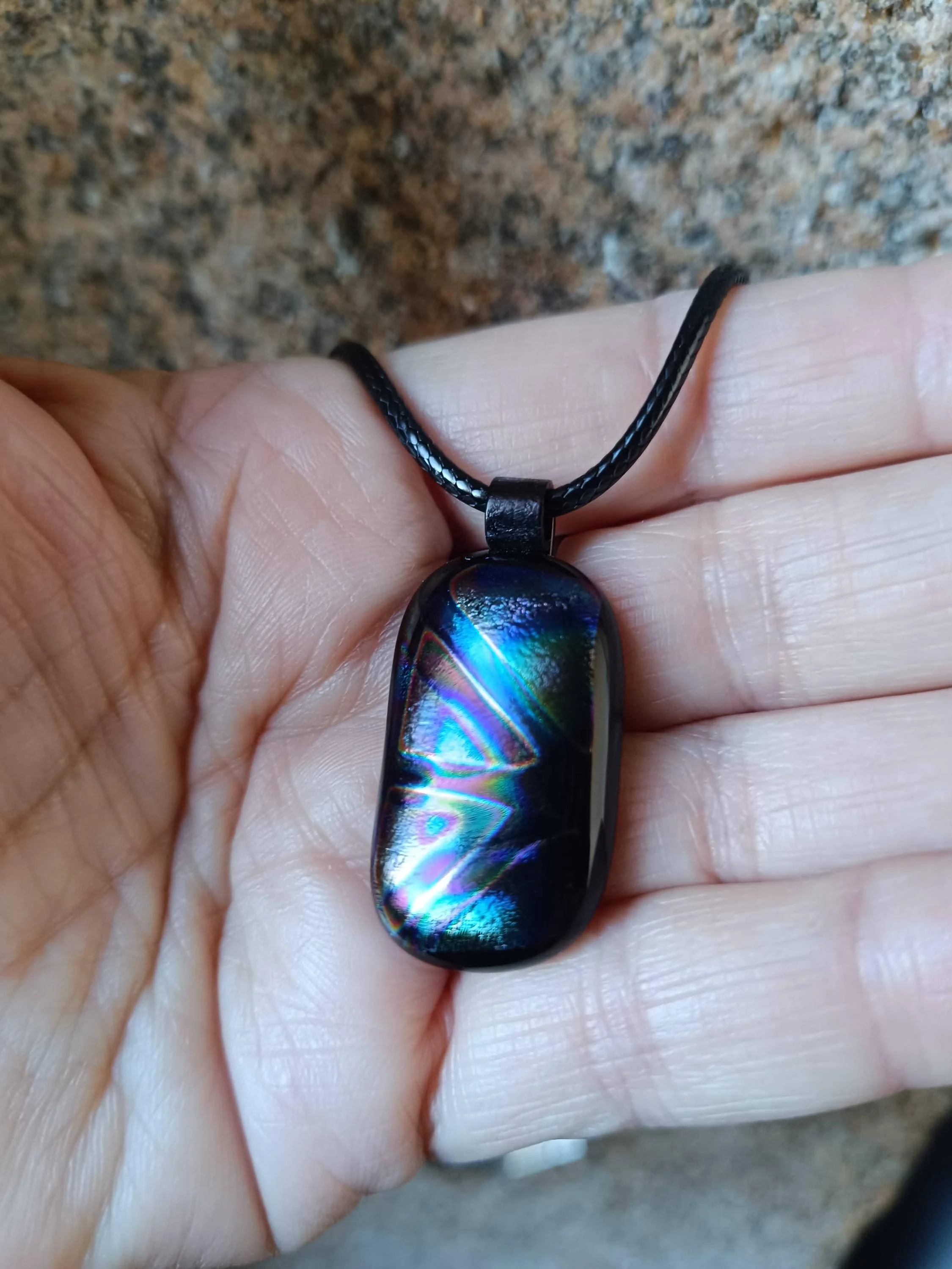 Dichroic fused glass pendant with cord necklace - Photo 4