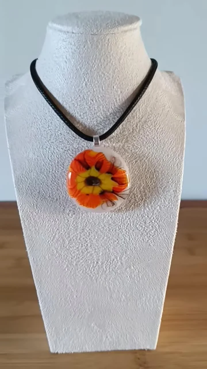 Handmade multicolour vibrant orange fused glass pendant necklace - Photo 4