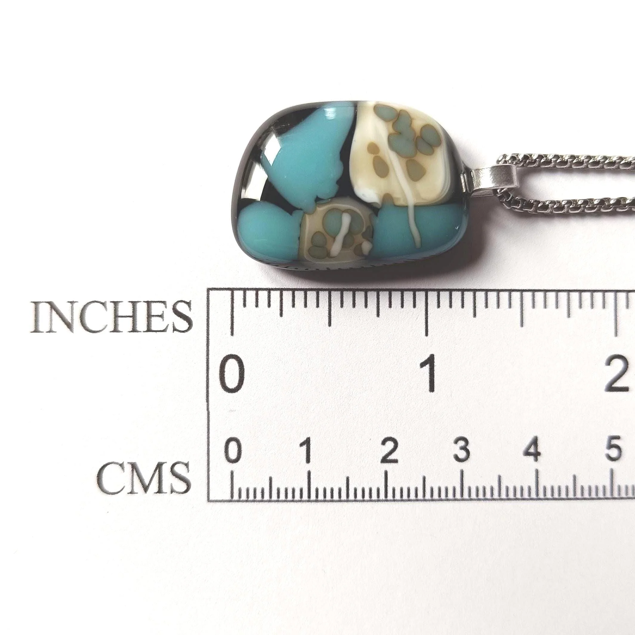 Fused turquoise blue and black glass funky handcrafted pendant necklace - Photo 3