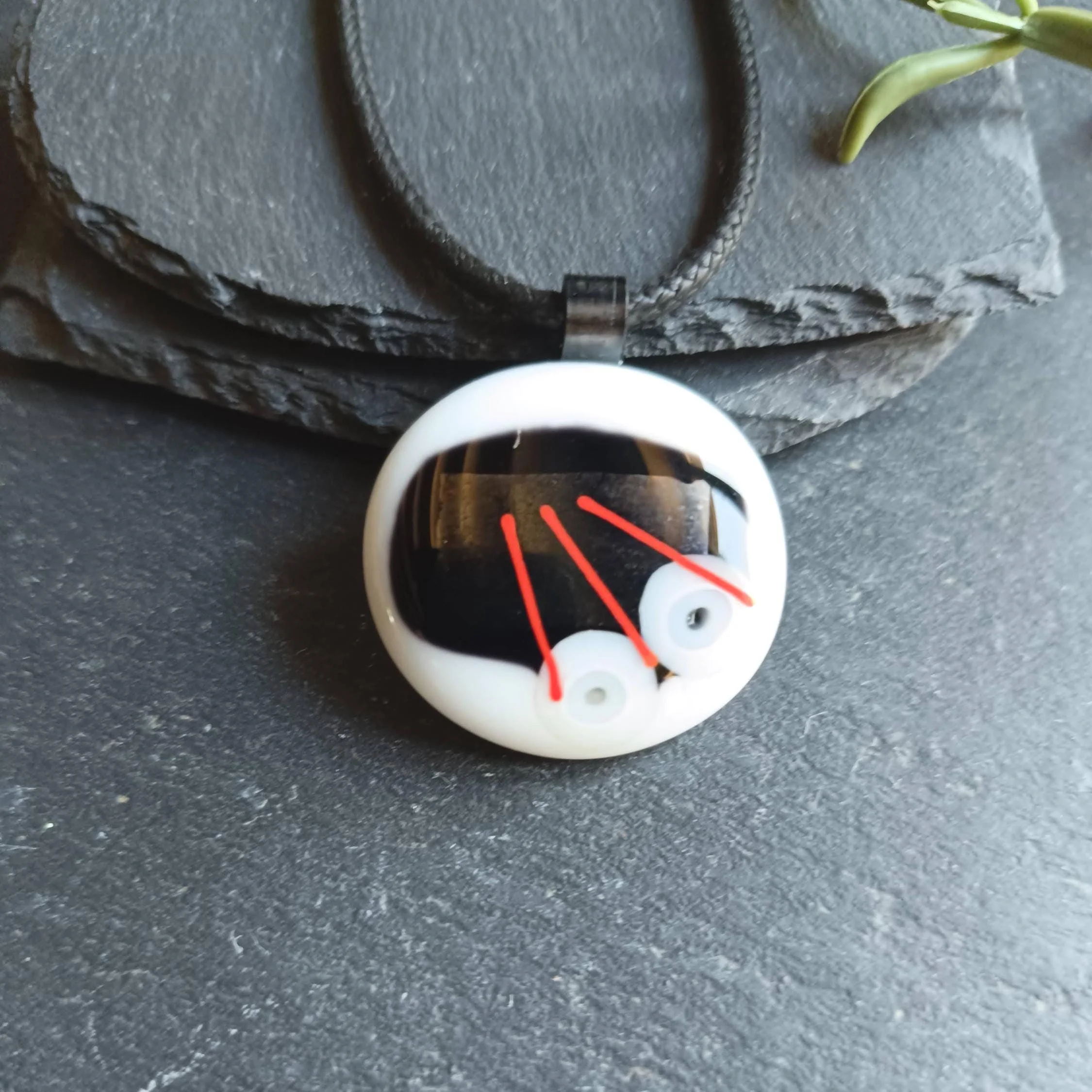 Handmade fused funky glass abstract pendant necklace - Photo 1
