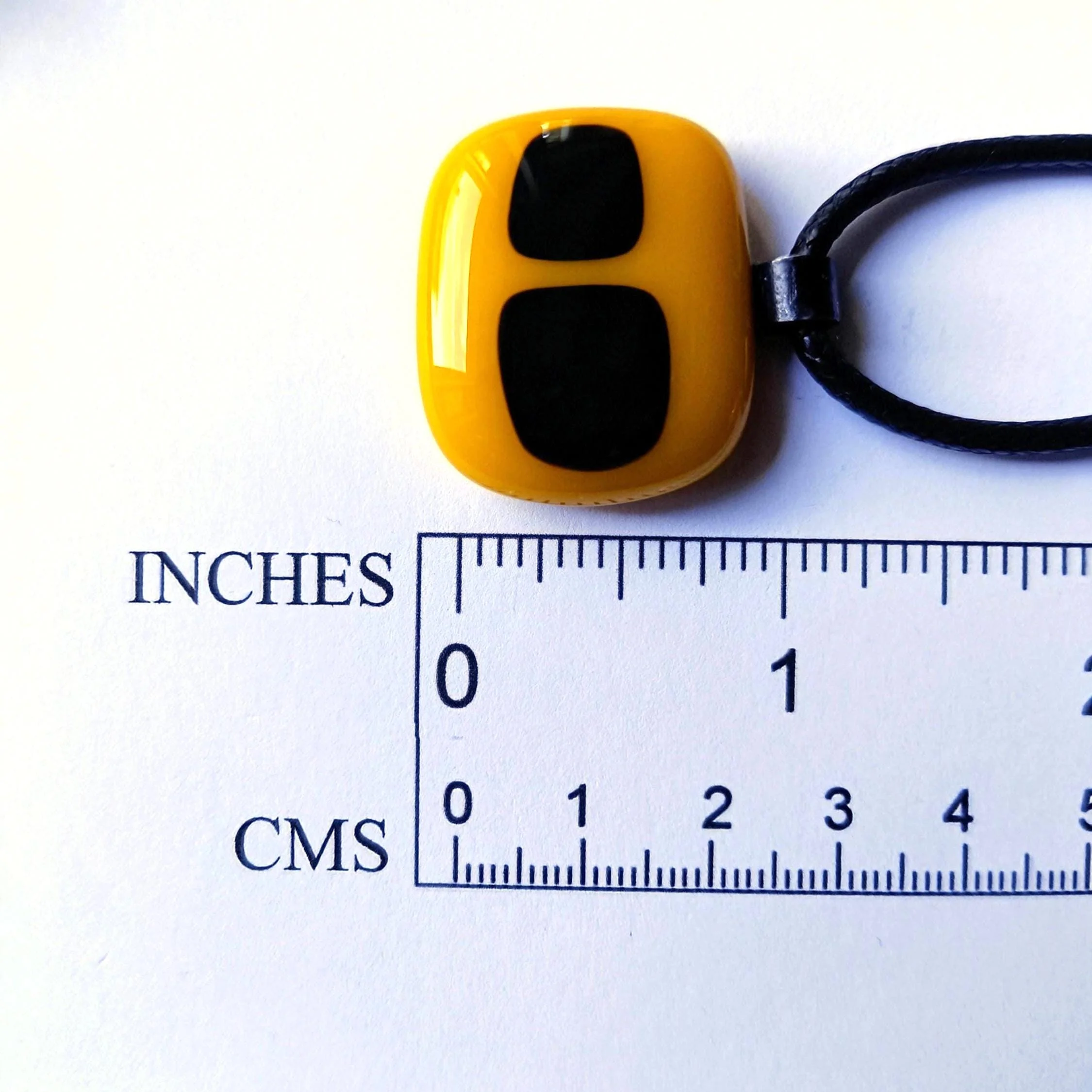 Yellow and Black Fused Glass Pendant Necklace - Photo 3