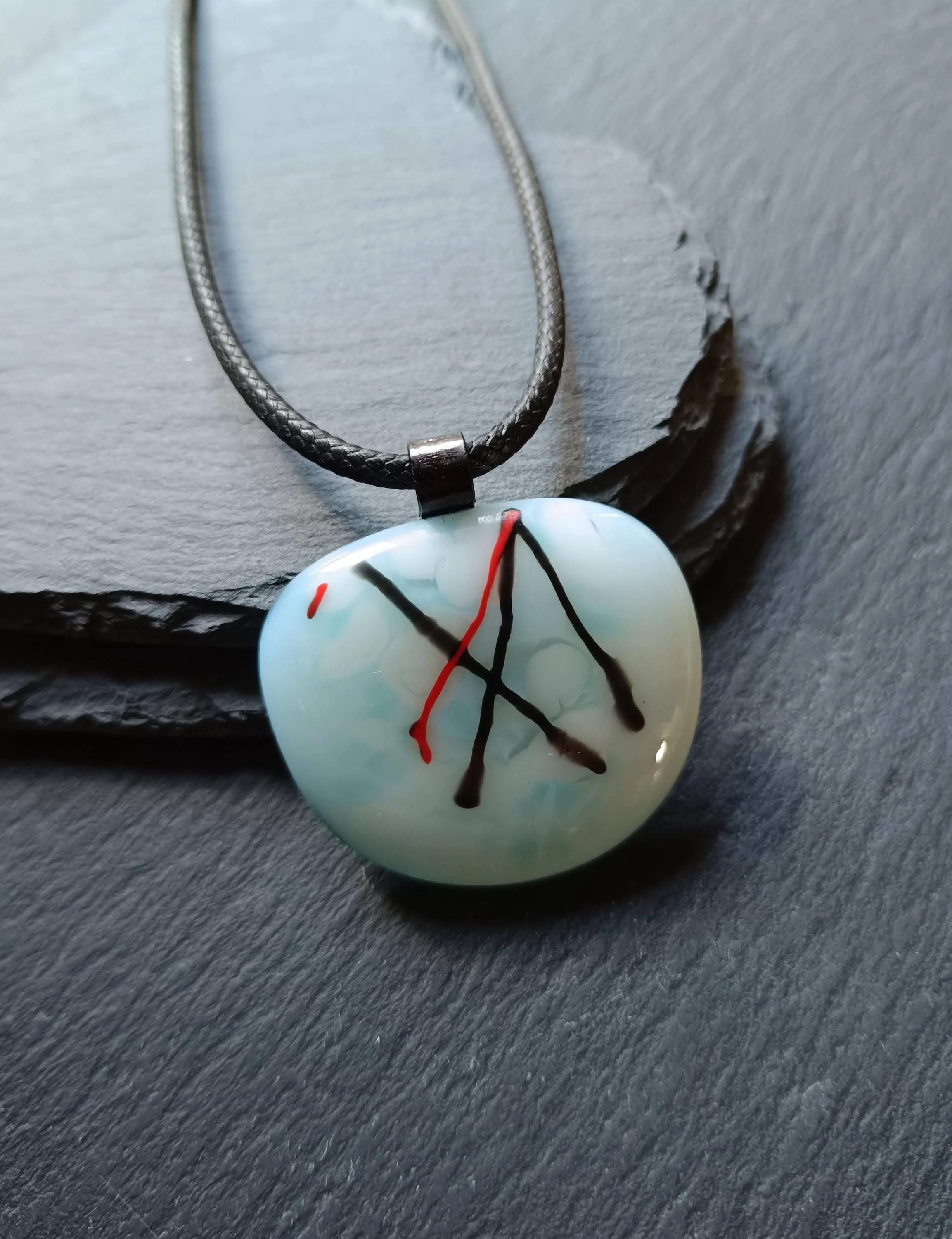 Handmade abstract large fused glass pendant necklace - Photo 1