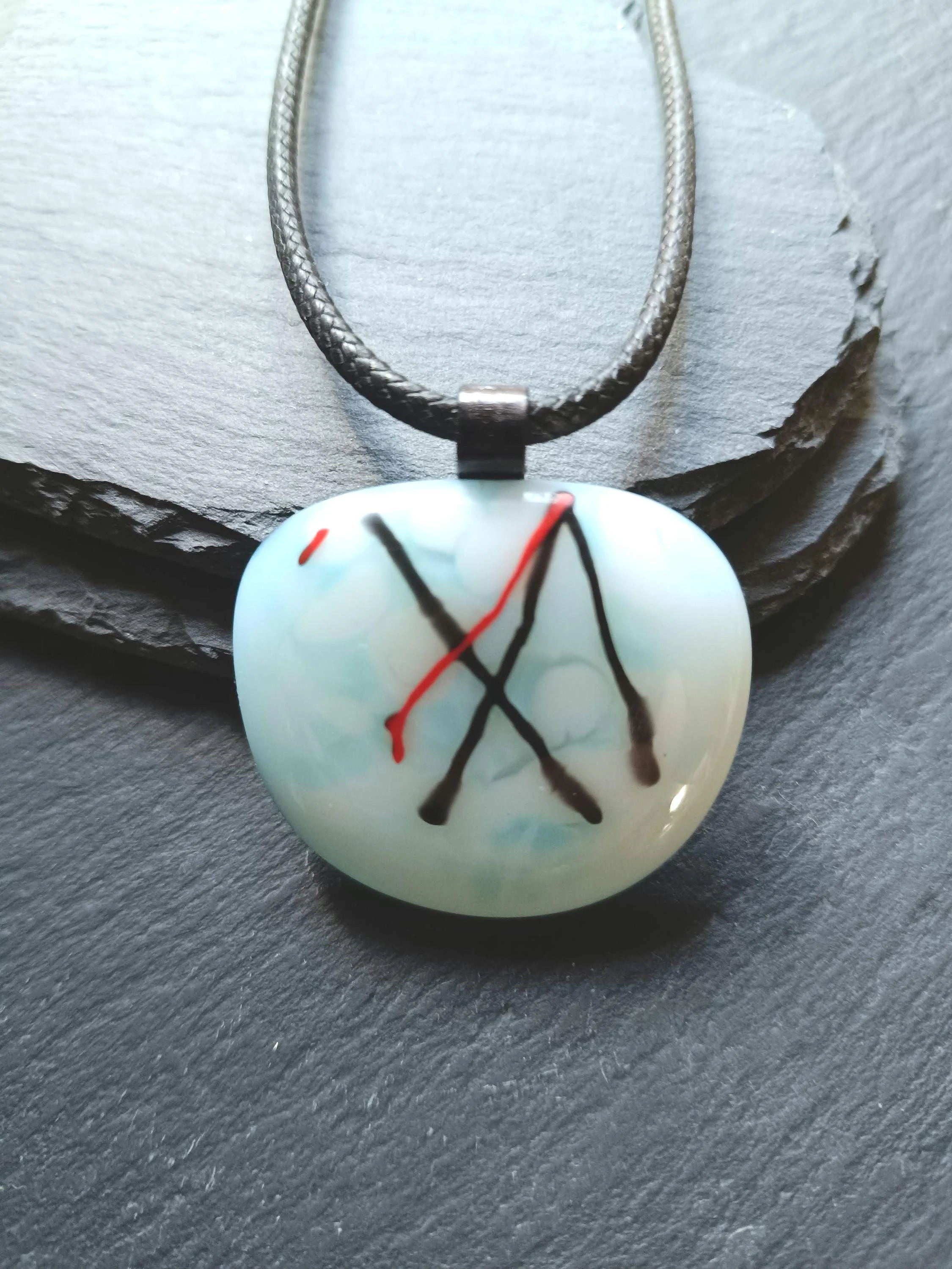 Handmade abstract large fused glass pendant necklace - Photo 2