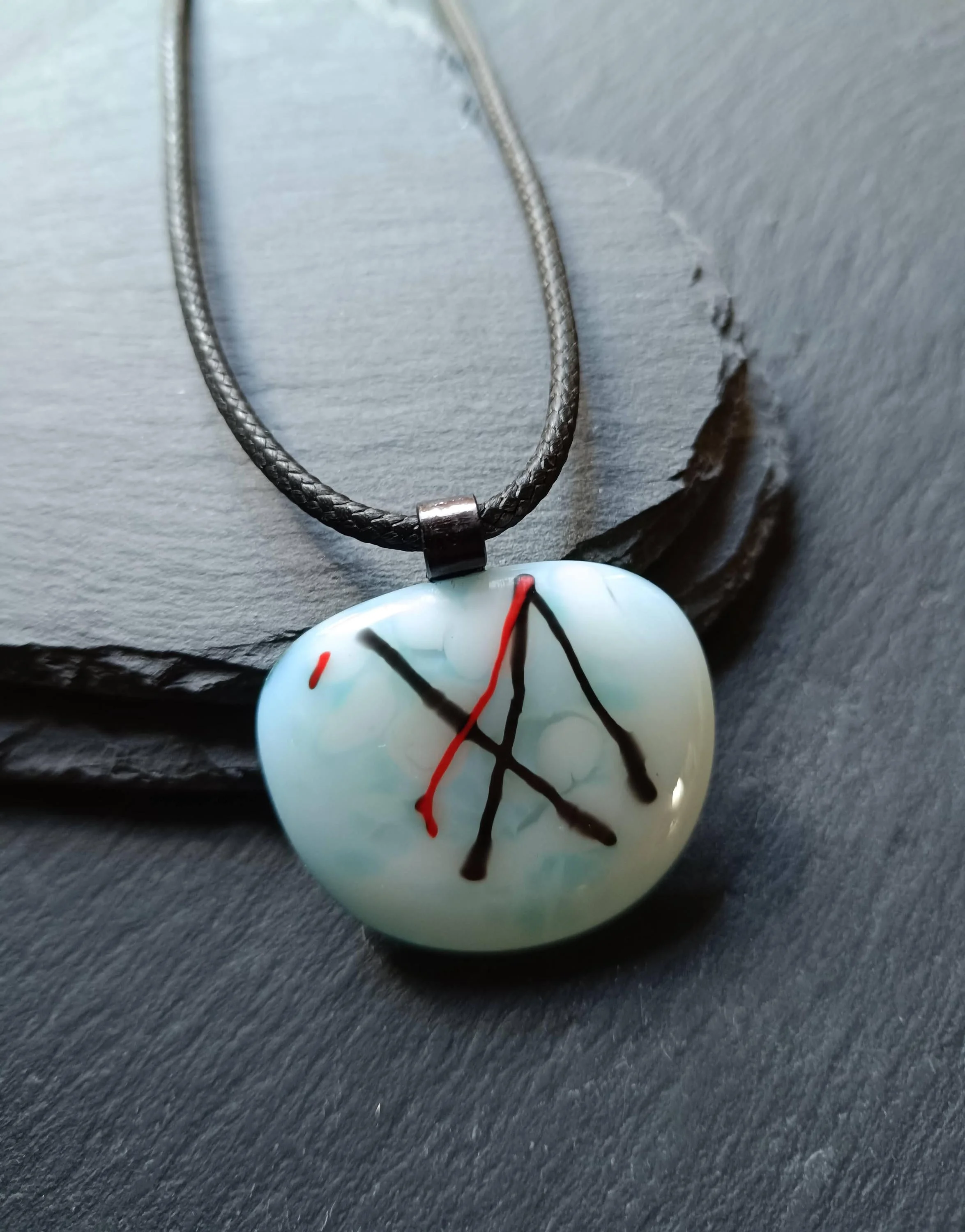 Handmade abstract large fused glass pendant necklace - Photo 4