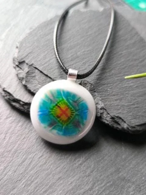 Multicoloured Handmade Flower inspired Fused Glass Pendant Necklace - Photo 2