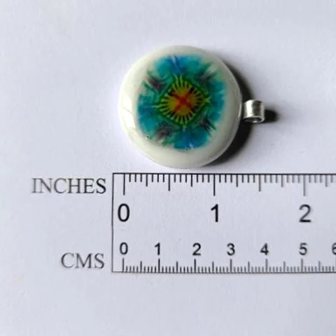 Multicoloured Handmade Flower inspired Fused Glass Pendant Necklace - Photo 3