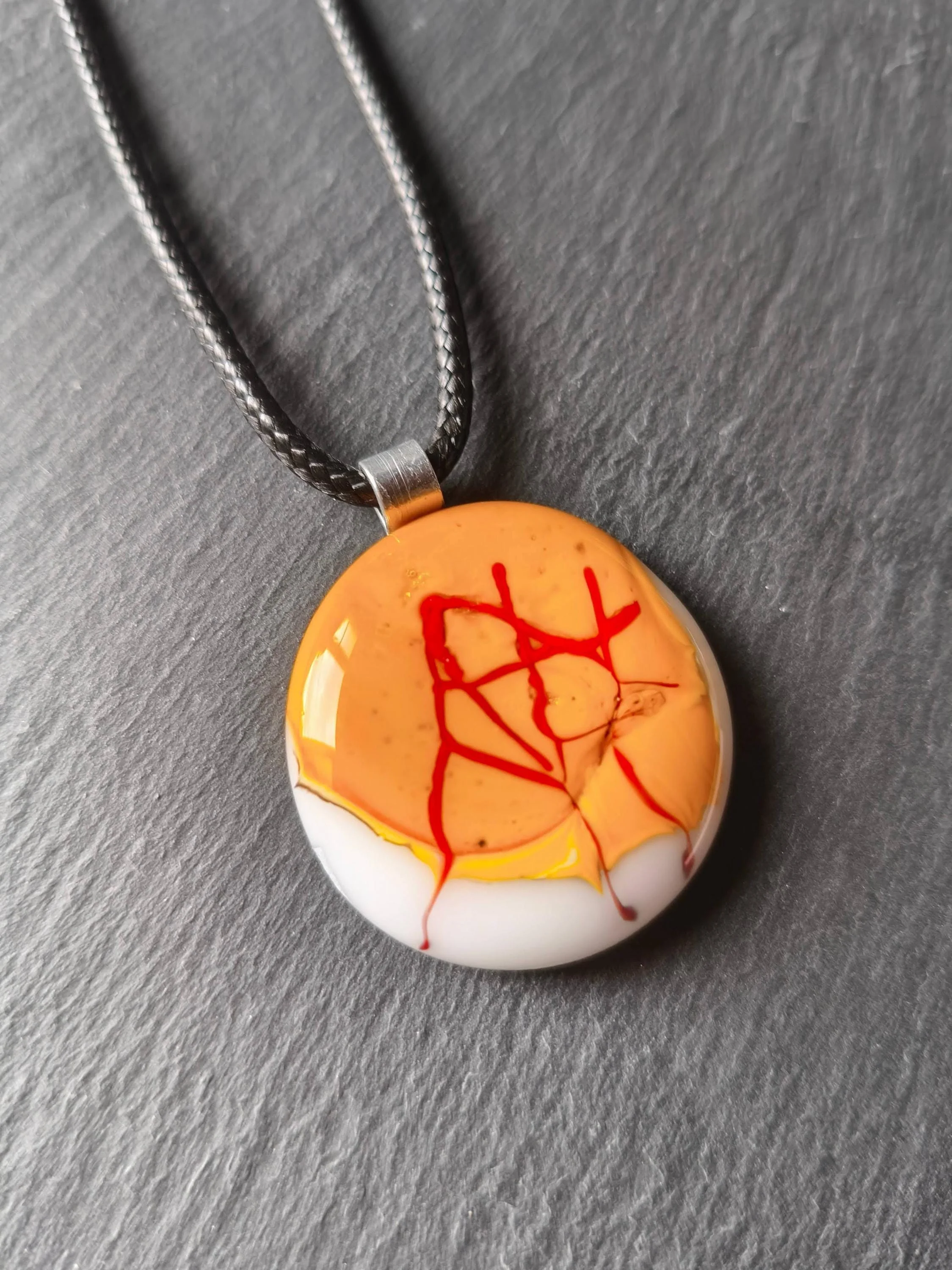 Handmade mustard yellow fused glass pendant necklace - Photo 1