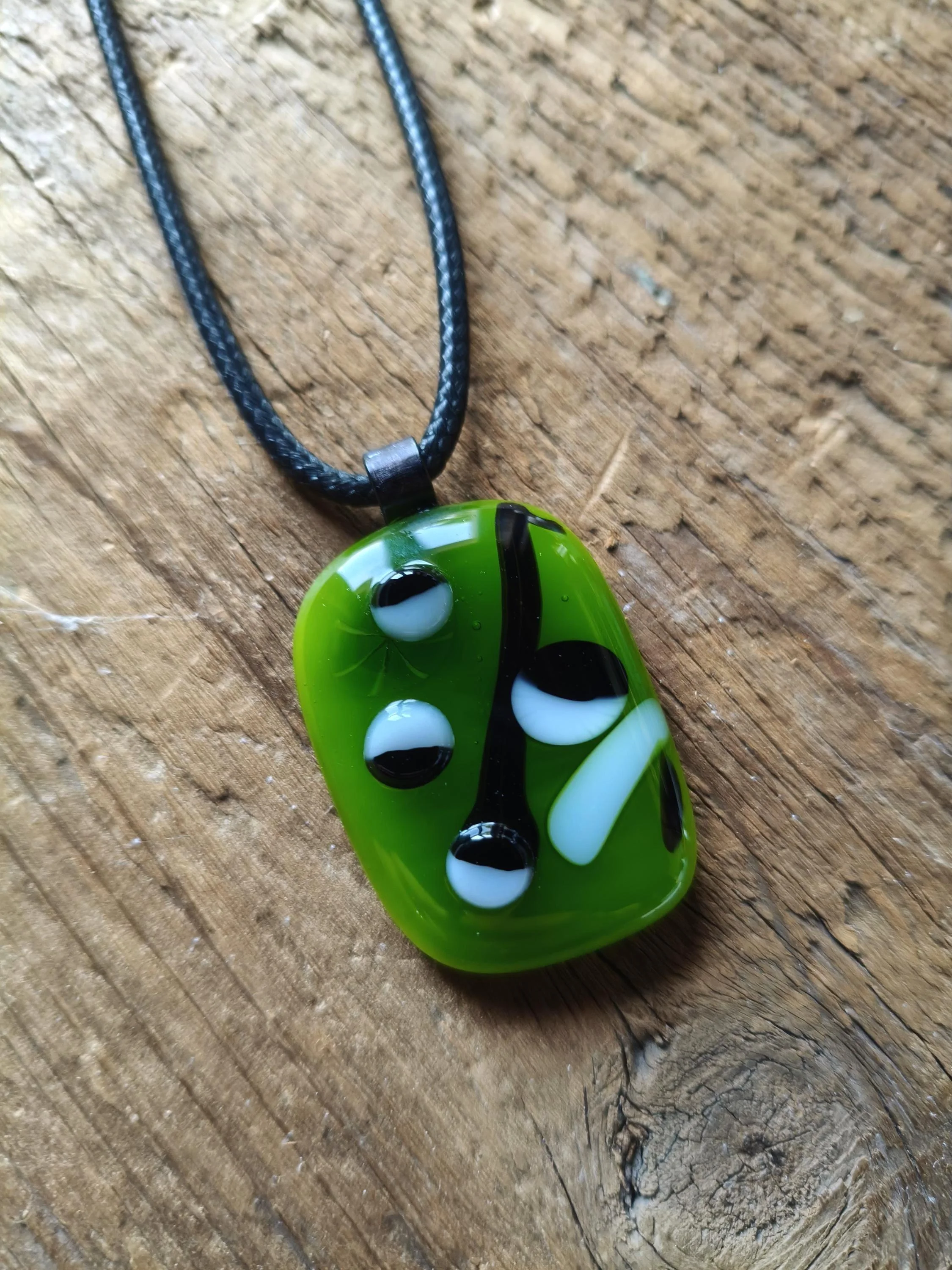 Large One Off Green Multi Coloured Funky Handcrafted Glass Pendant Necklace