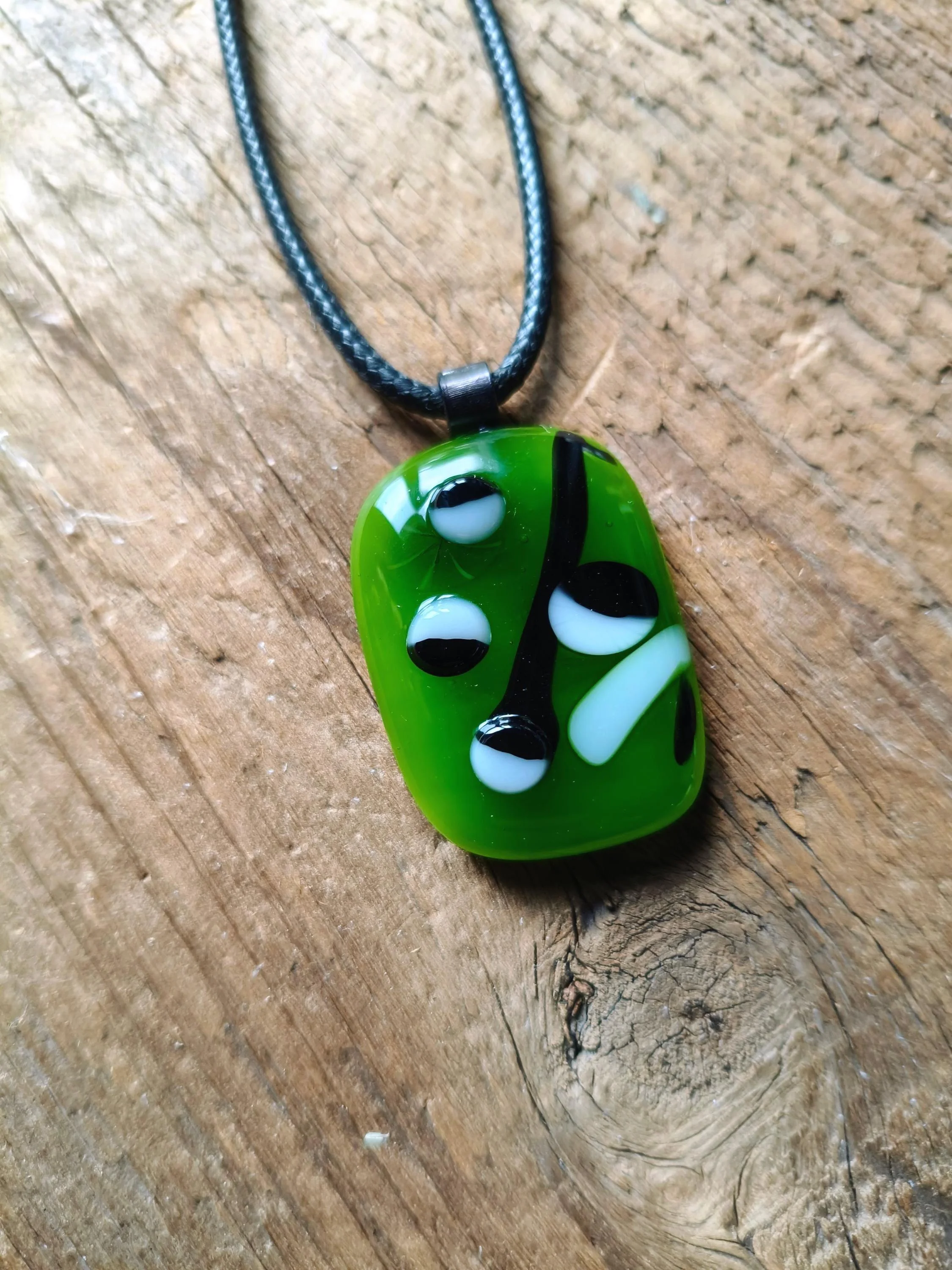 Large One Off Green Multi Coloured Funky Handcrafted Glass Pendant Necklace - Photo 2