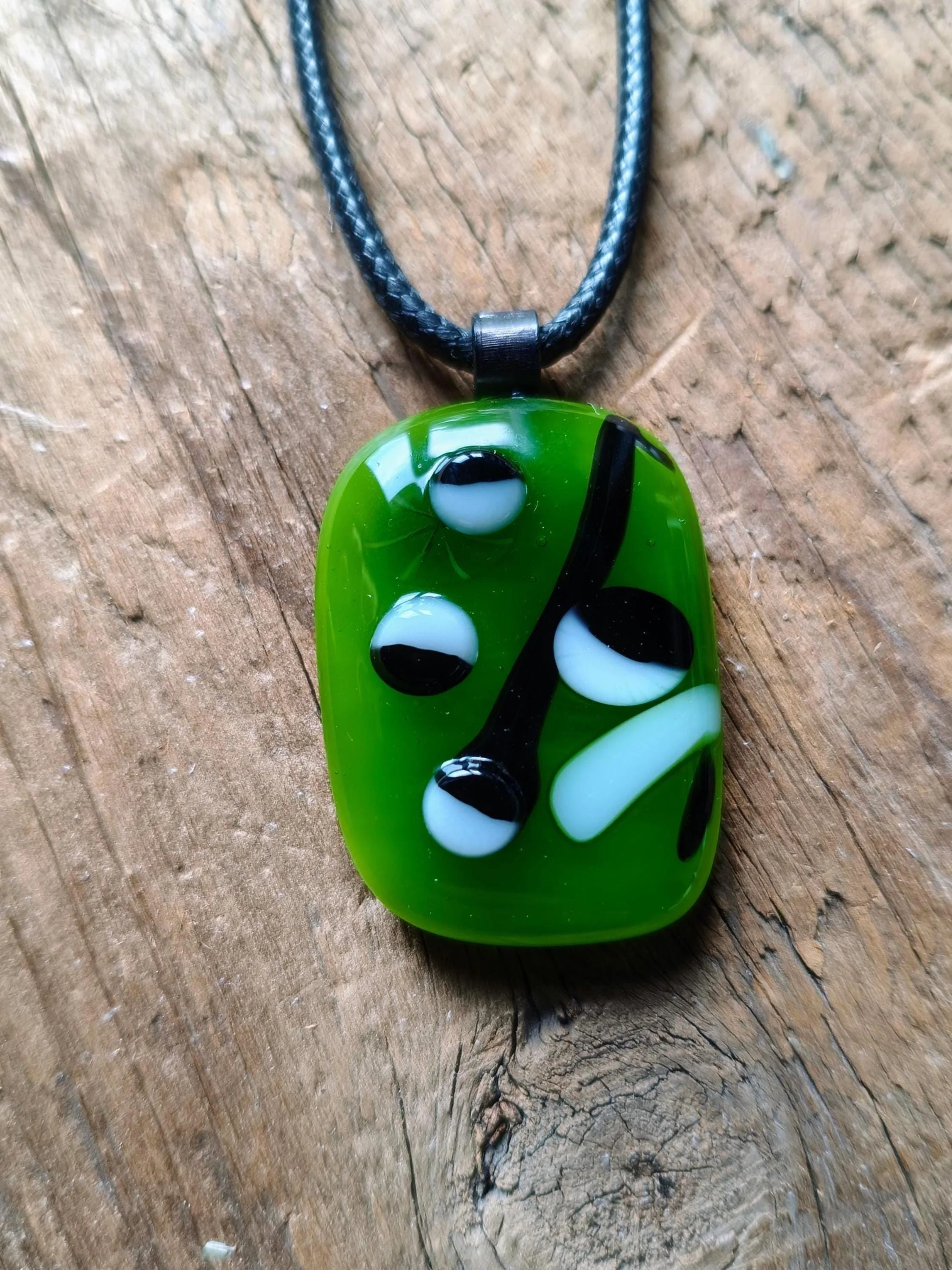 Large One Off Green Multi Coloured Funky Handcrafted Glass Pendant Necklace - Photo 4