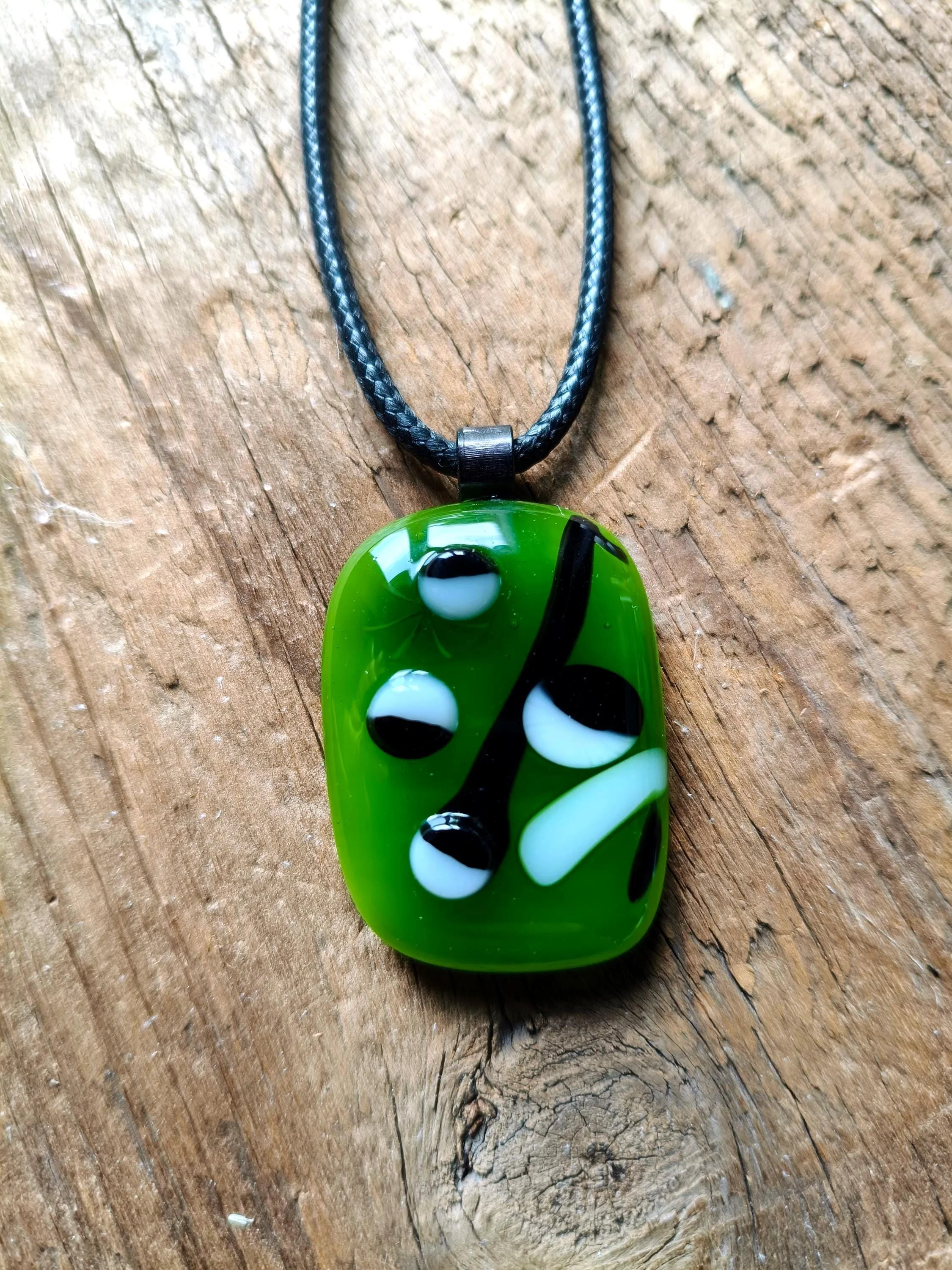 Large One Off Green Multi Coloured Funky Handcrafted Glass Pendant Necklace - Photo 5
