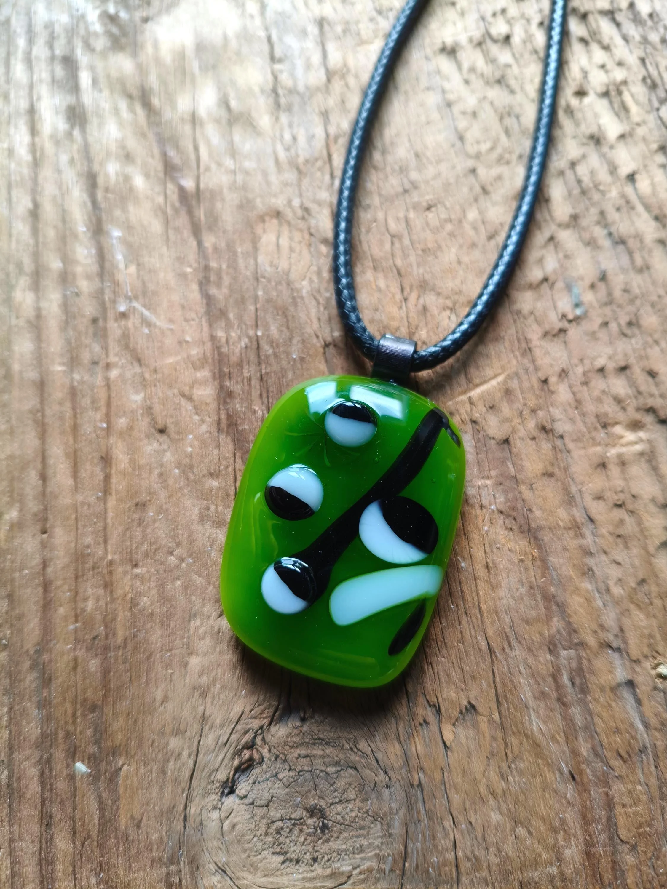 Large One Off Green Multi Coloured Funky Handcrafted Glass Pendant Necklace - Photo 6
