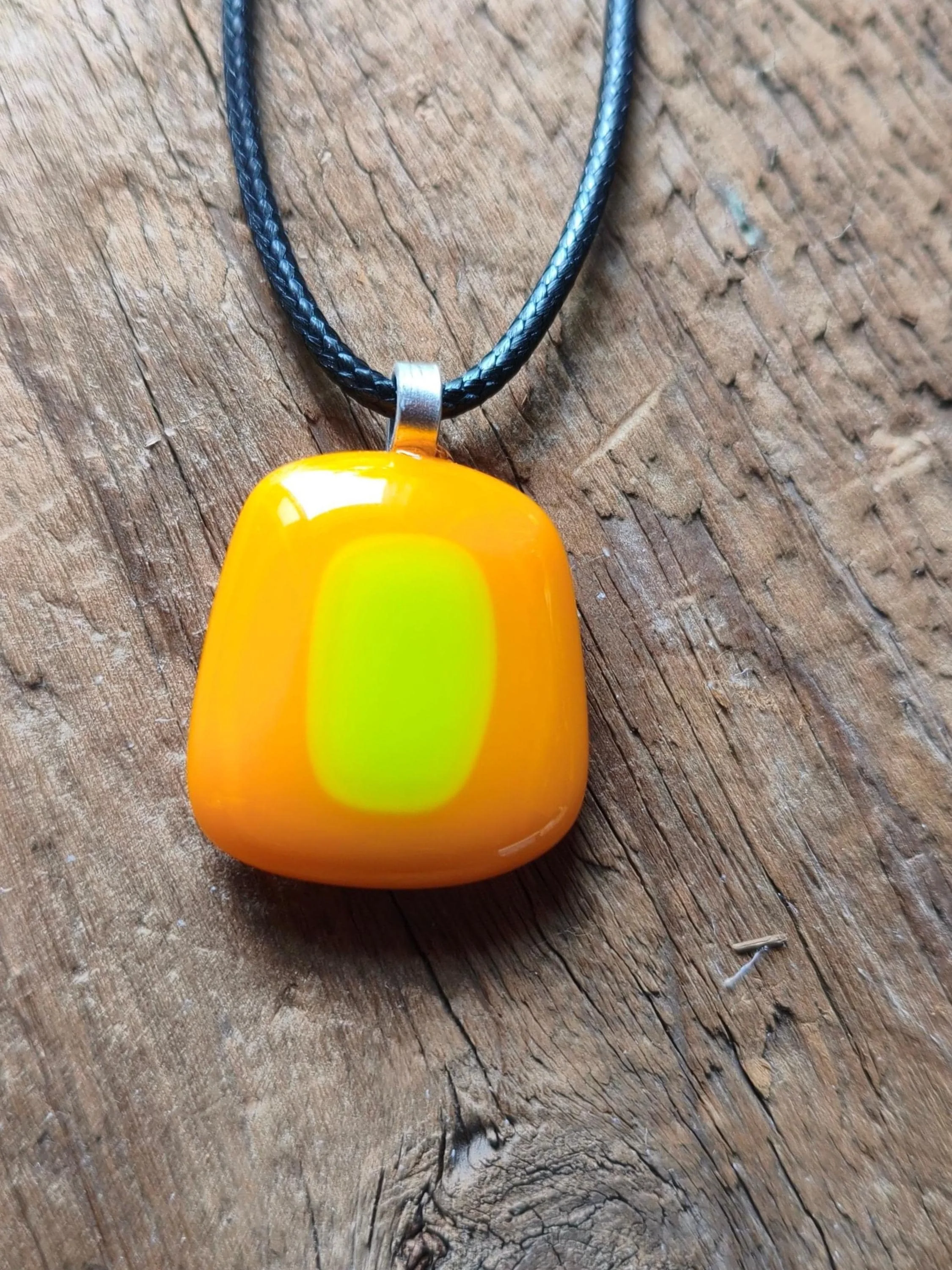 Orange and lime fused glass pendant necklace - Photo 5