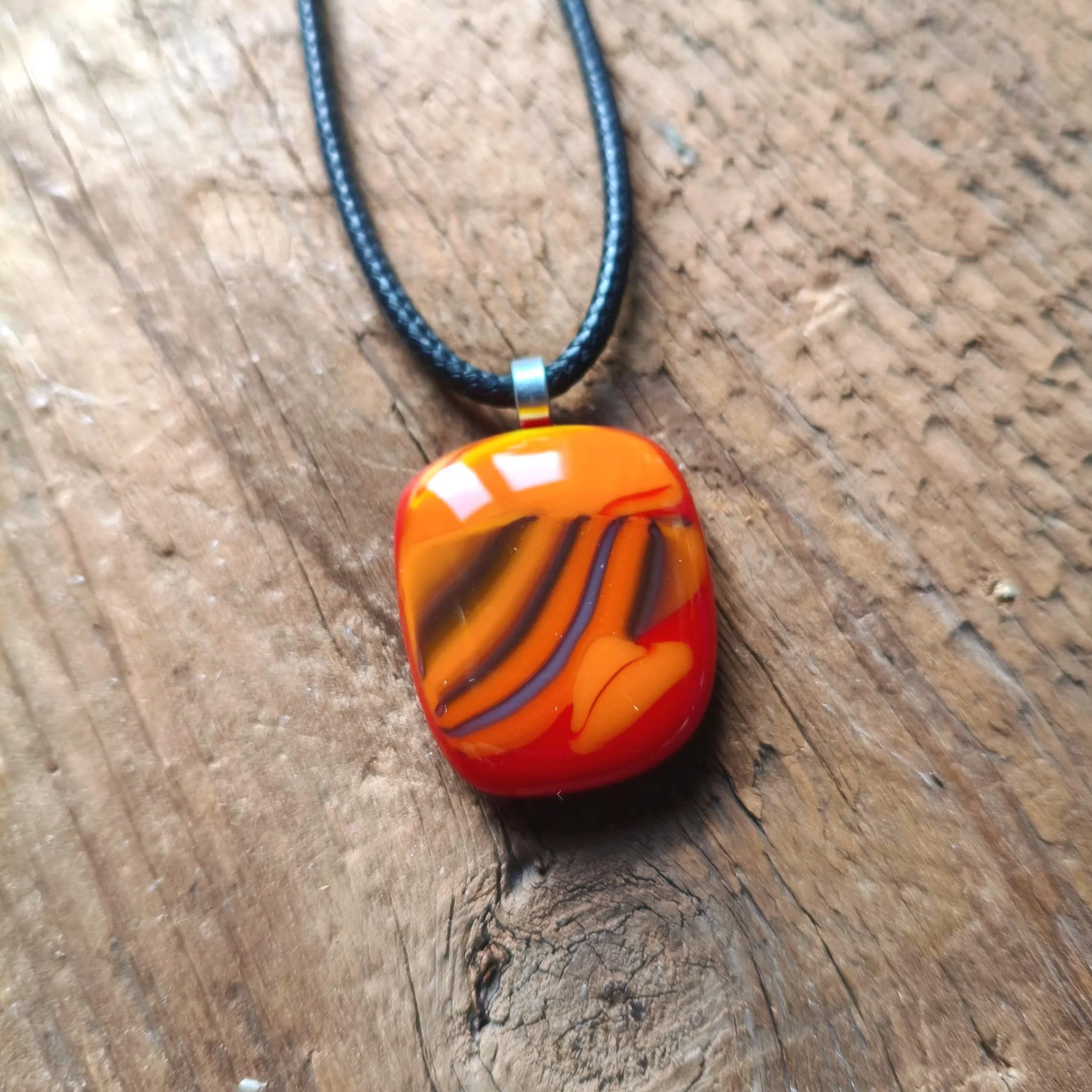 Handcrafted red and orange fused glass pendant necklace - Photo 1