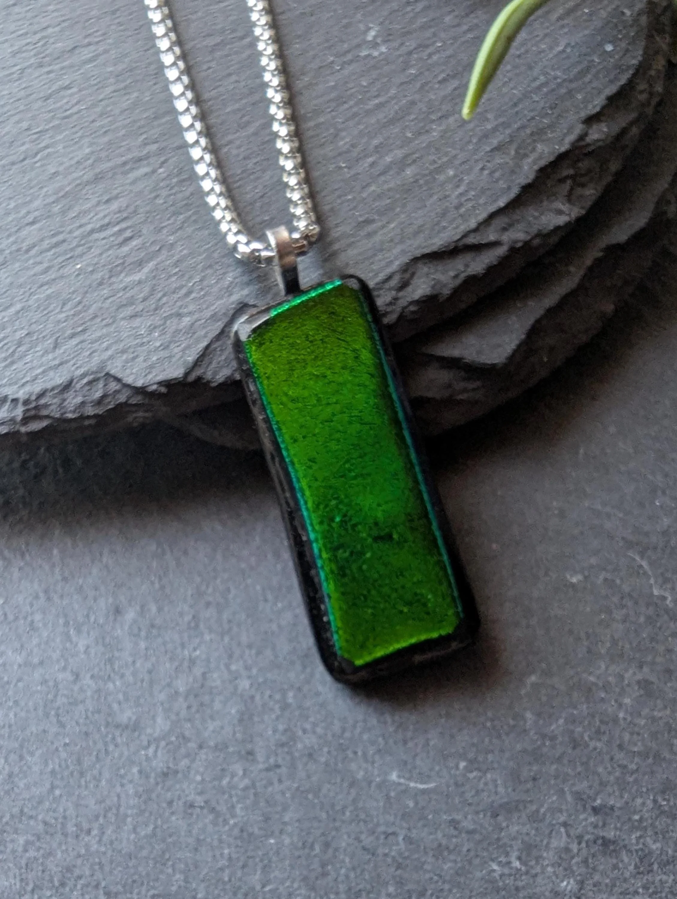Handcrafted Green Dichroic Glass Pendant Necklace with two necklaces - Photo 6