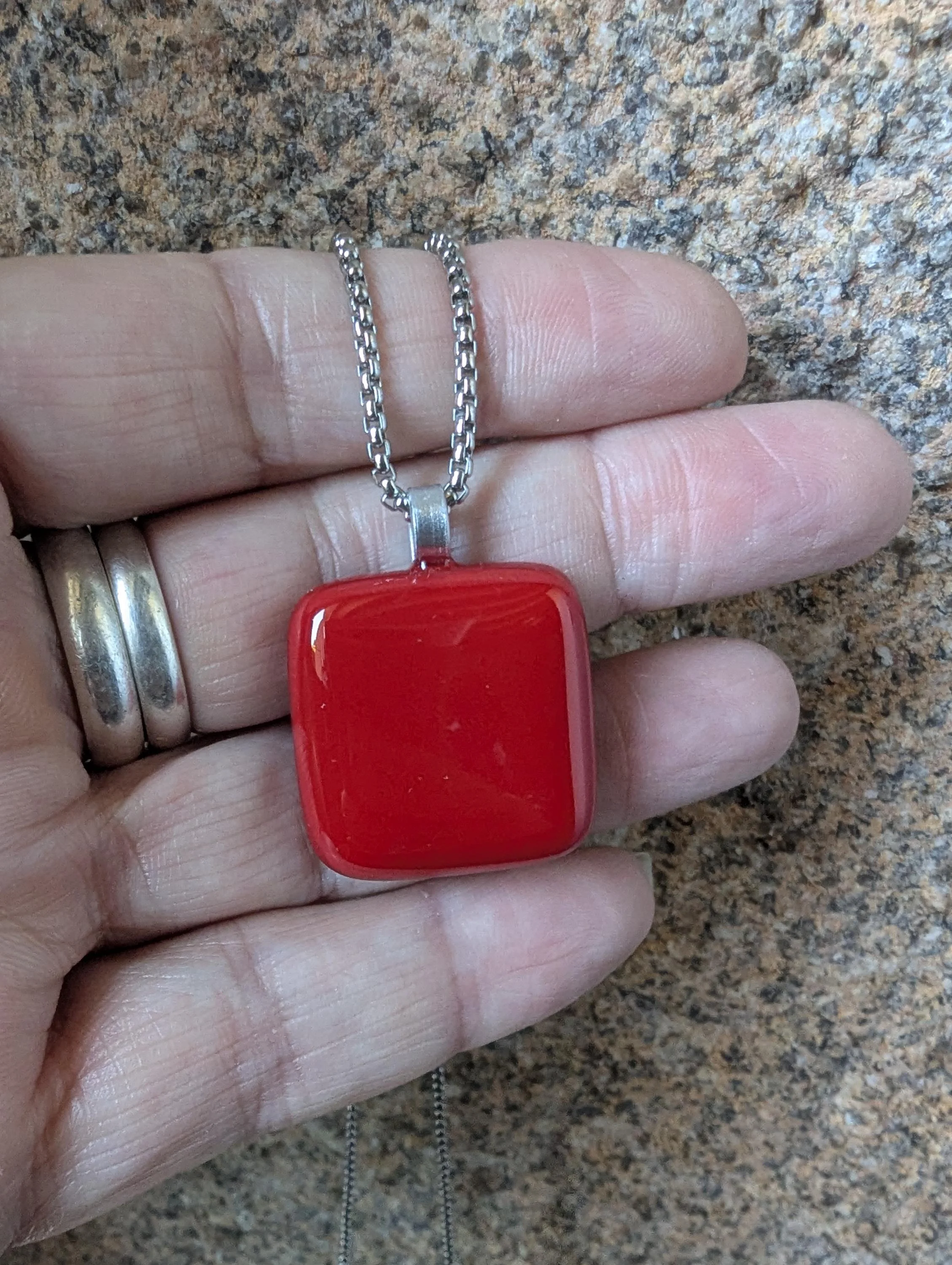 Handcrafted cherry red fused glass pendant necklace - Photo 4