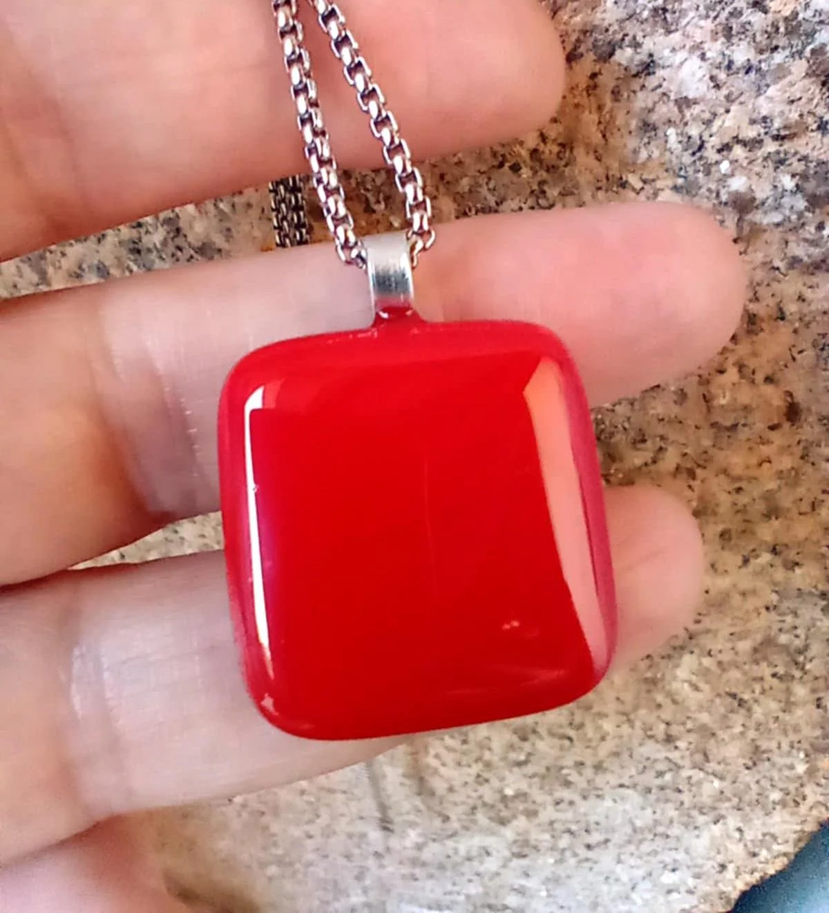 Handcrafted cherry red fused glass pendant necklace - Photo 6