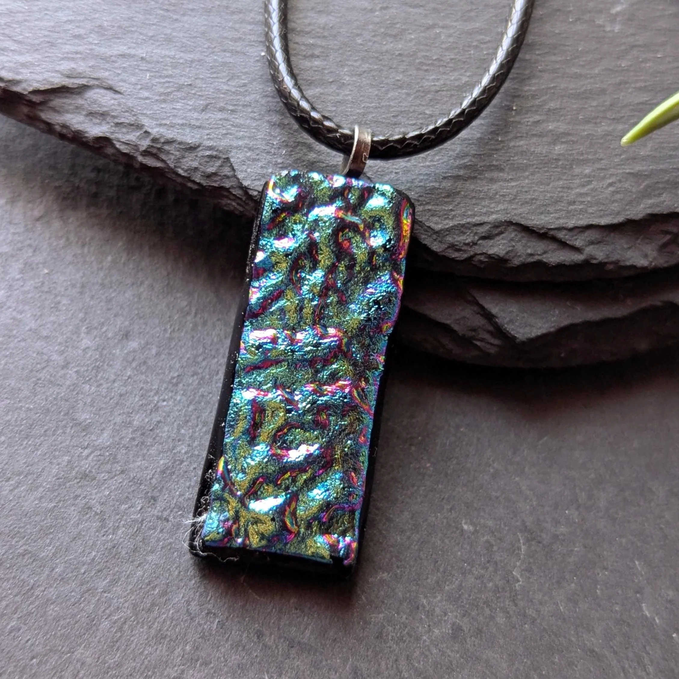 Handmade Blue and Pink Textured Dichroic Glass Pendant - Photo 4