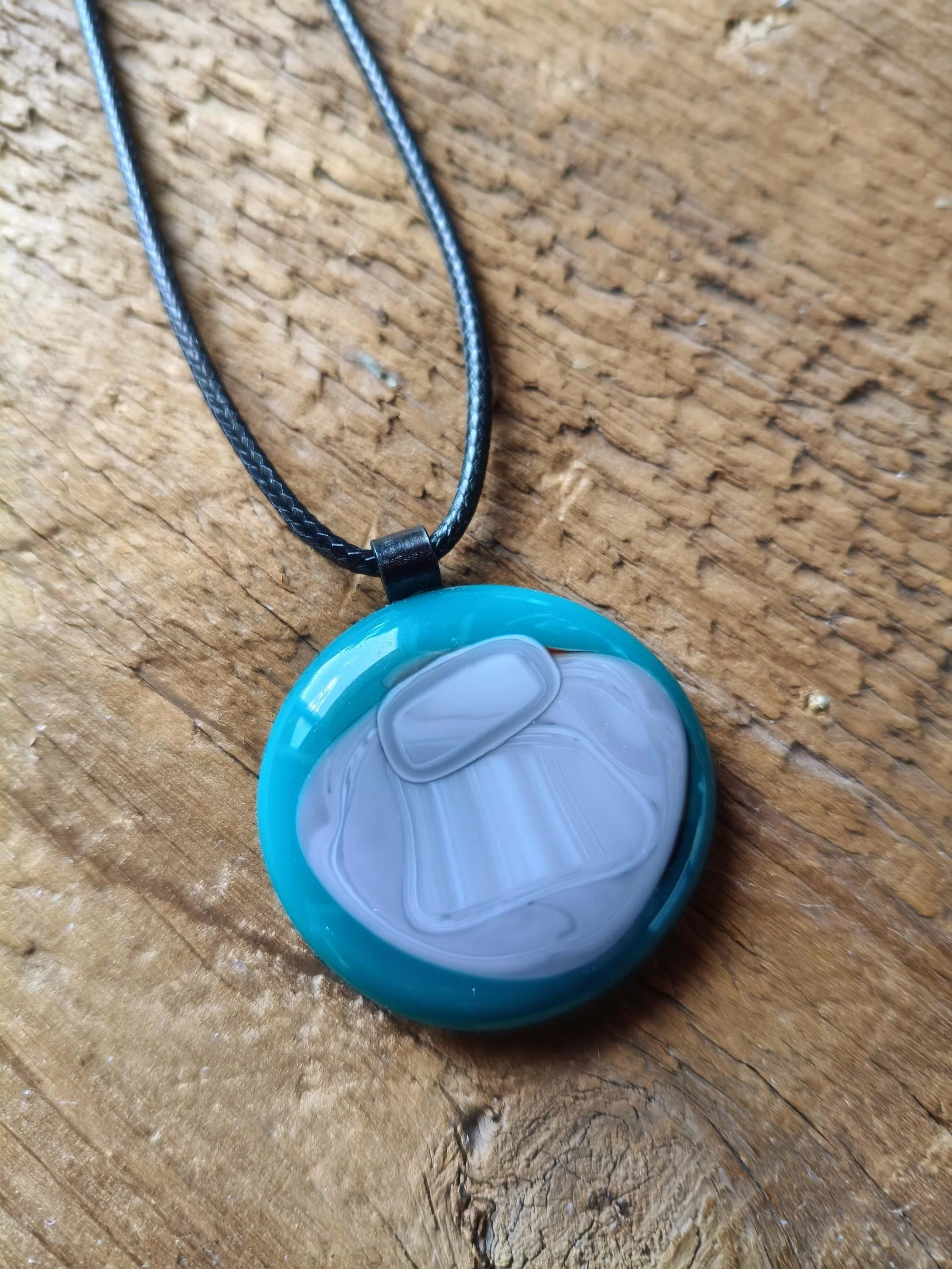Large turquoise handmade glass pendant necklace - Photo 1