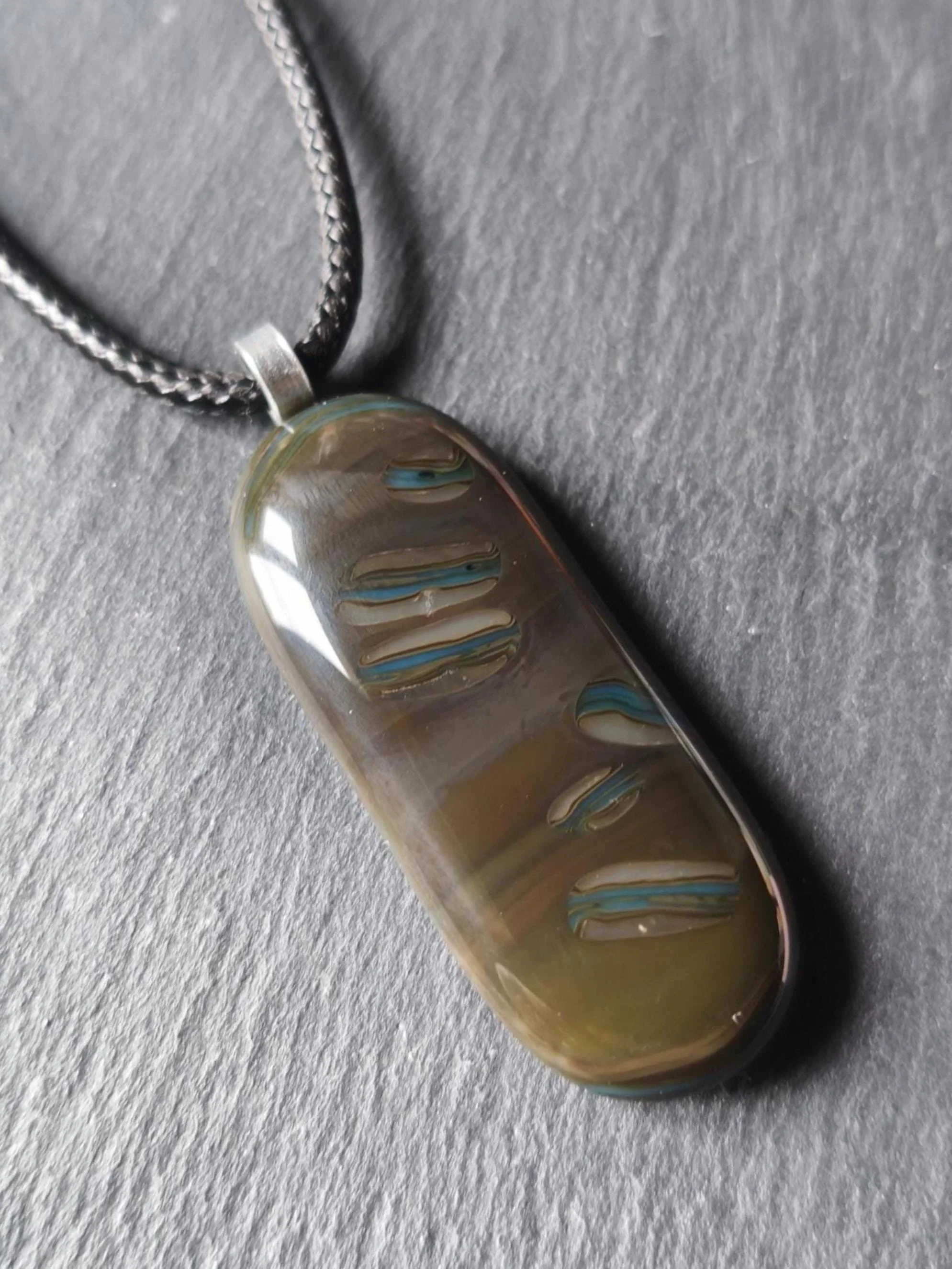 Long Fused Glass Pendant in Natural Tones with Cord Necklace - Photo 1