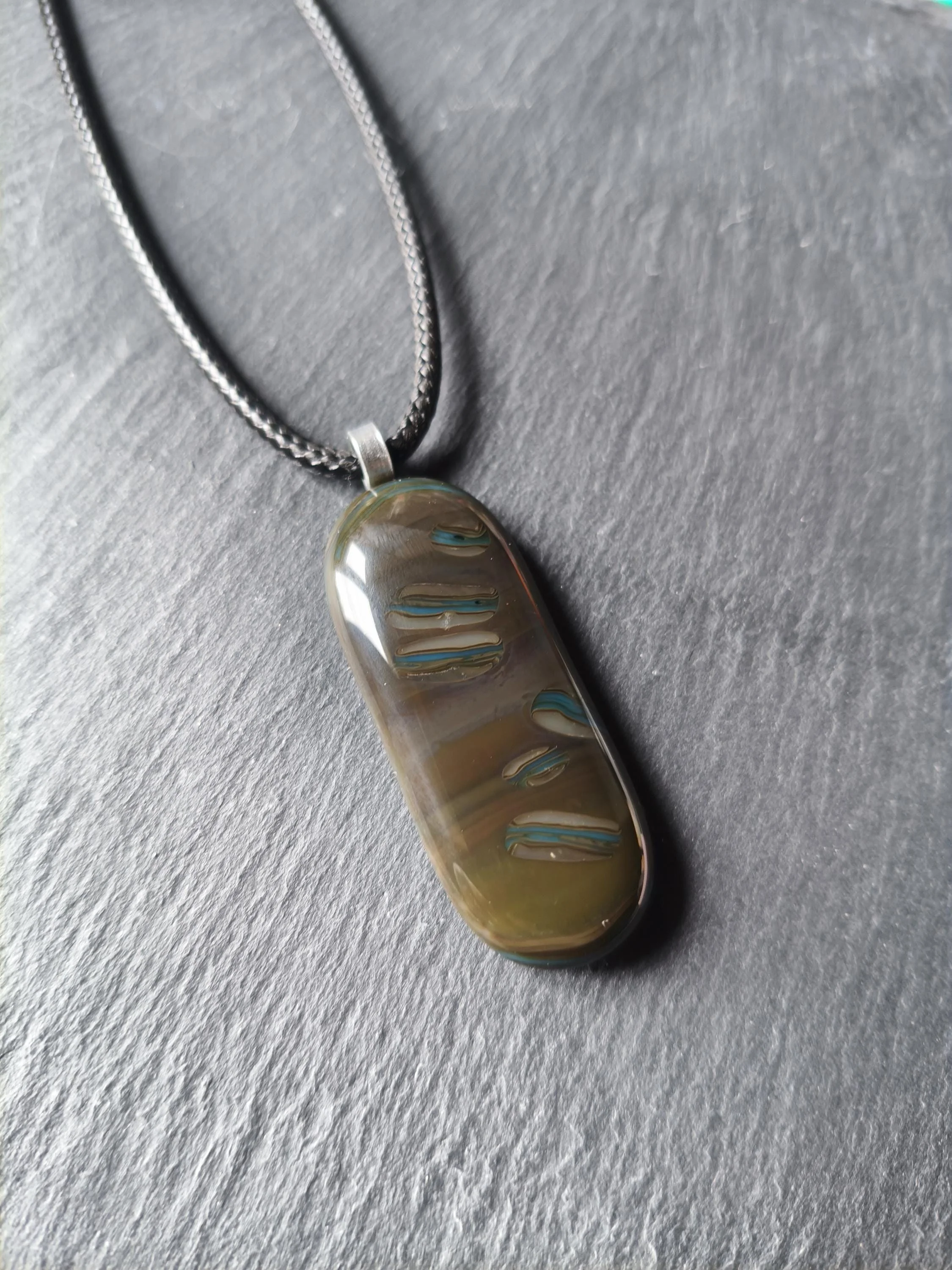 Long Fused Glass Pendant in Natural Tones with Cord Necklace - Photo 6