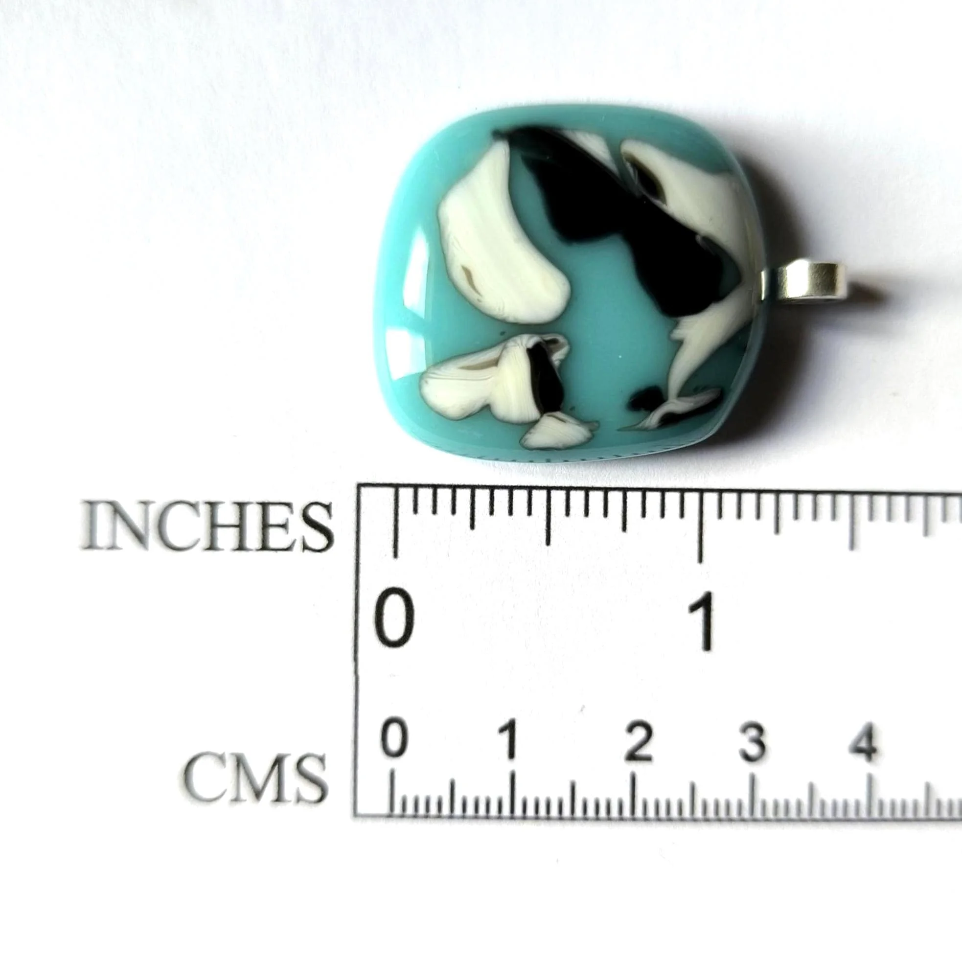 Handmade blue fused glass abstract pendant necklace - Photo 5