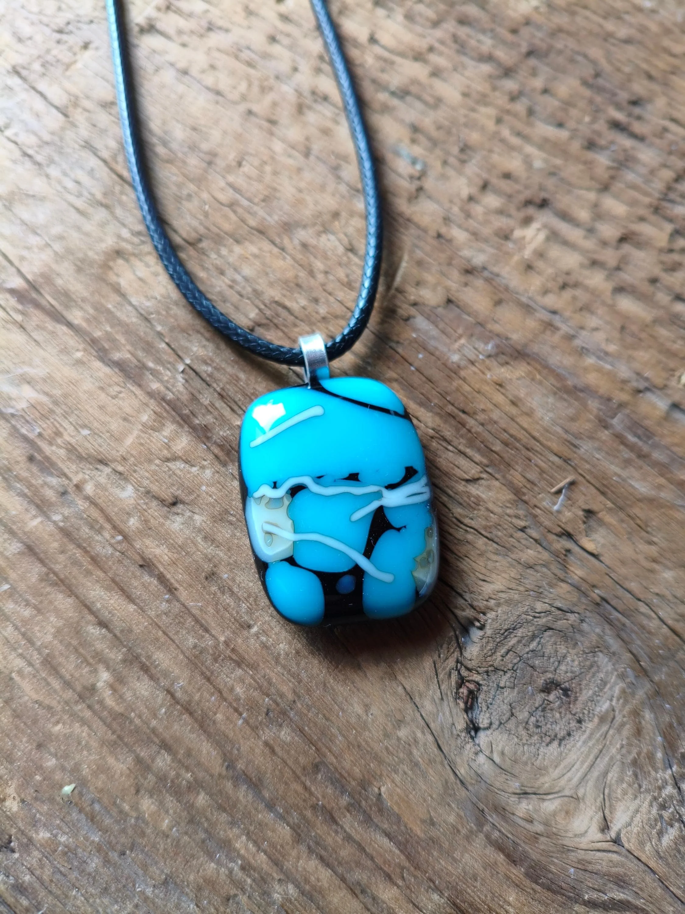 Turquoise fused glass pendant necklace