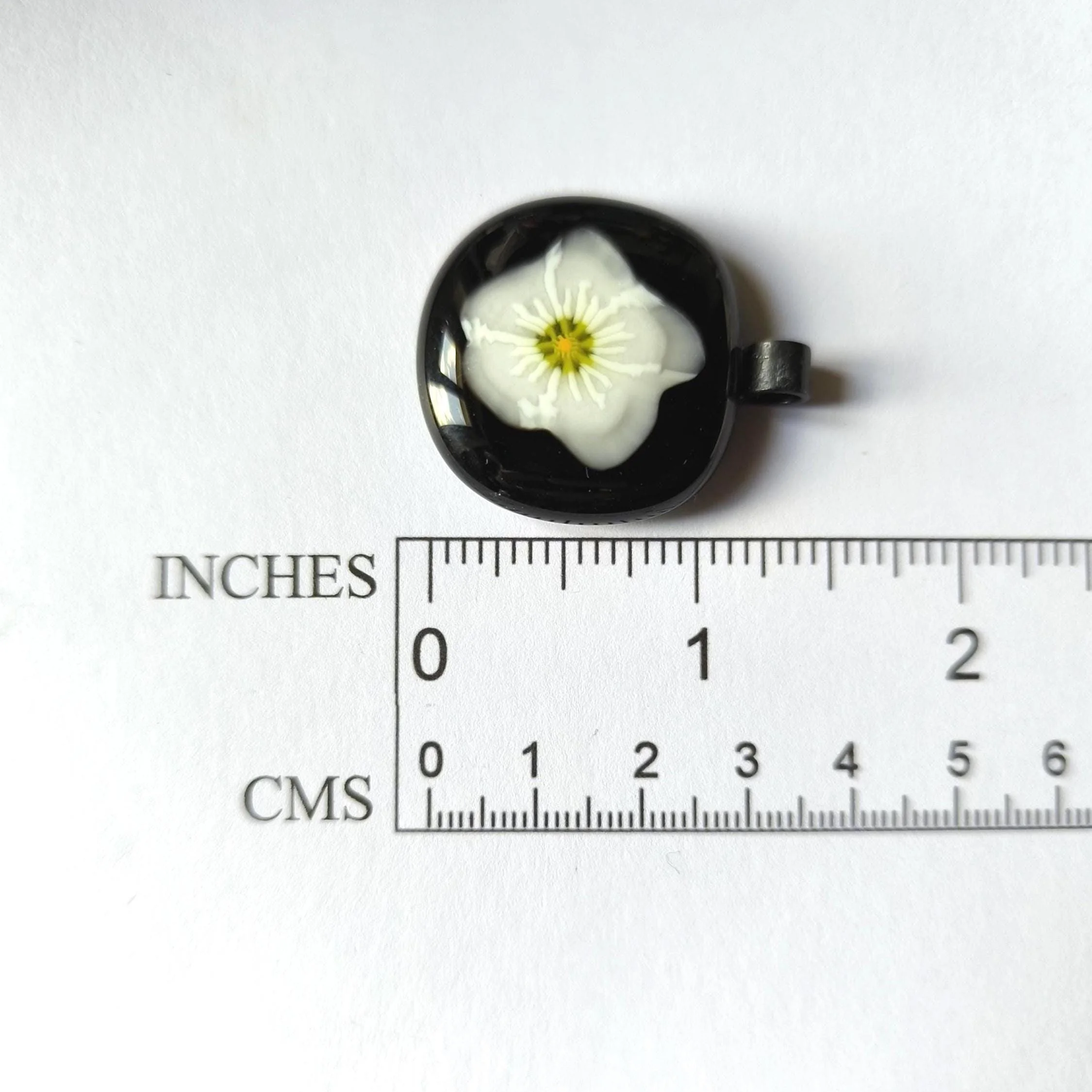 Funky black flower fused glass pendant necklace - Photo 4