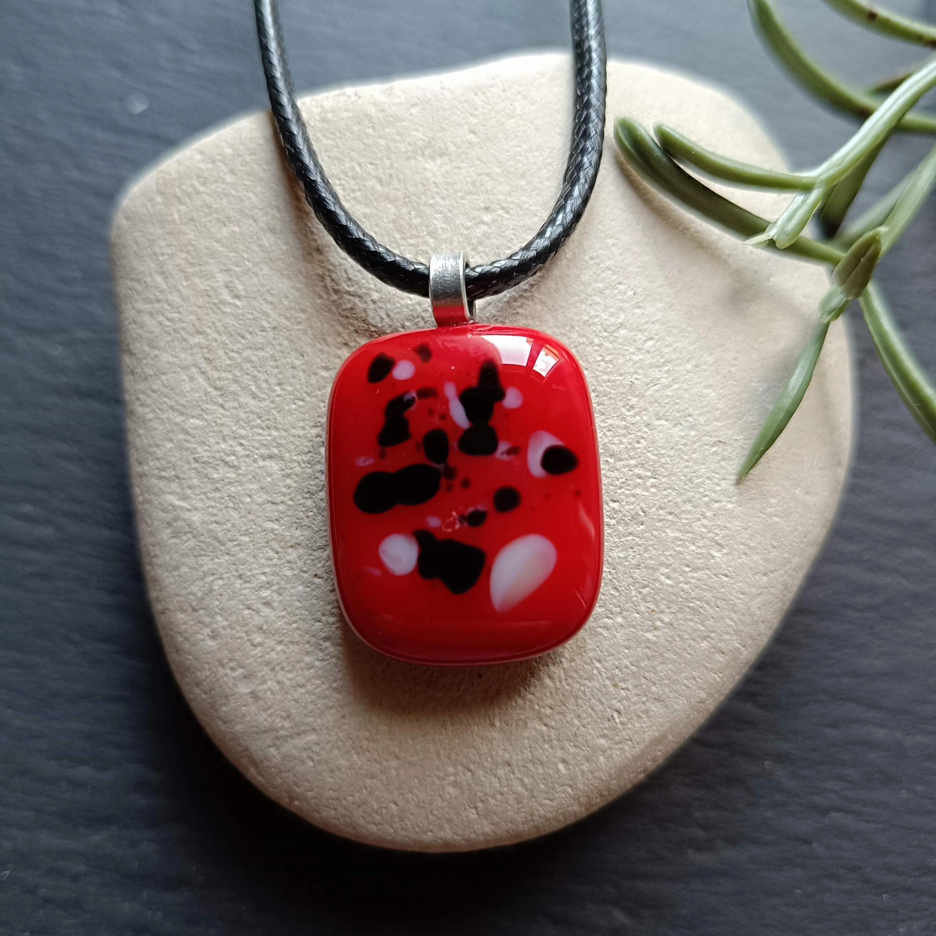 Handmade Red Glass Funky Pendant Necklace - Photo 1