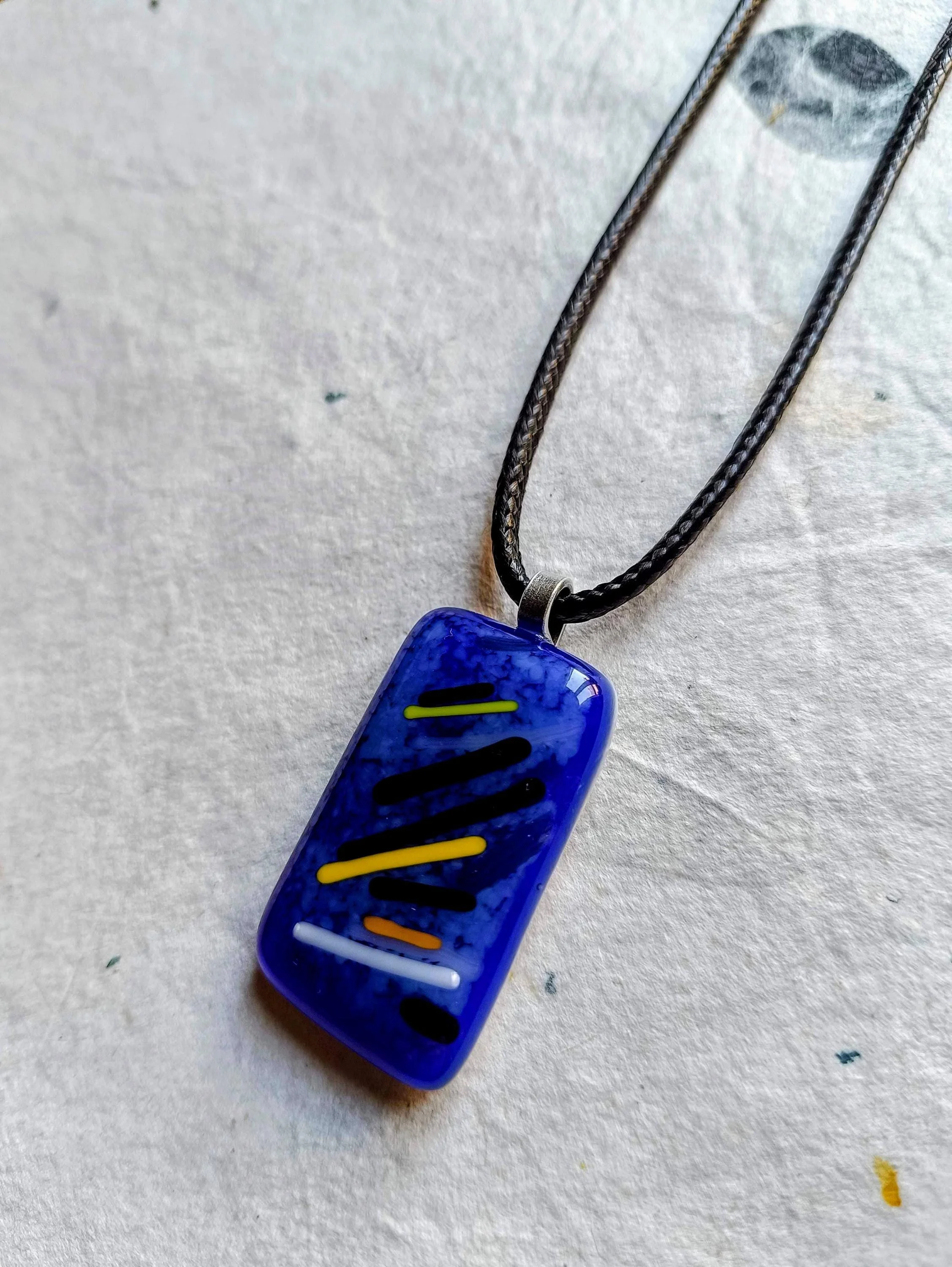 Handmade Blue Funky Fused Glass Pendant Necklace - Photo 2