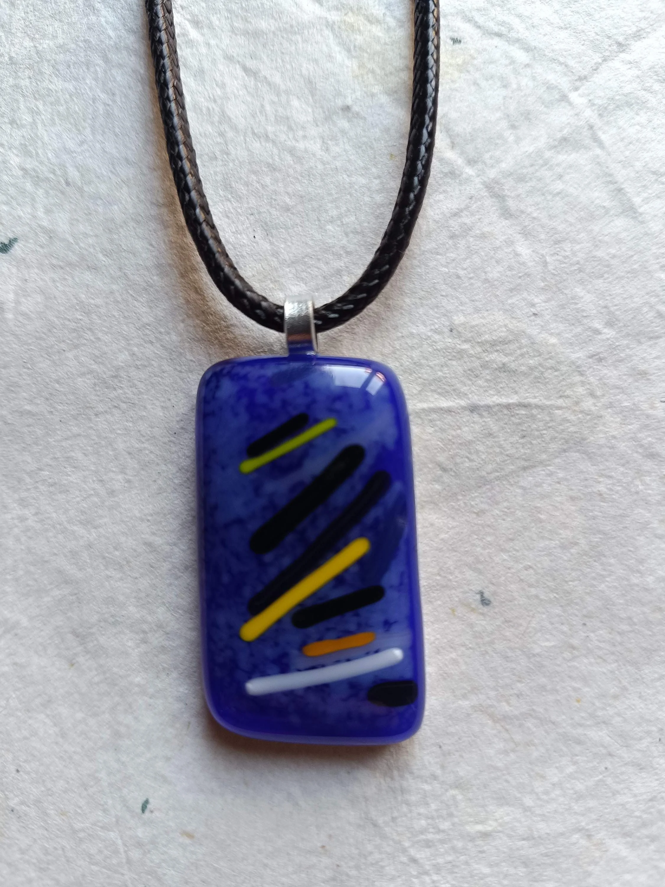Handmade Blue Funky Fused Glass Pendant Necklace - Photo 4