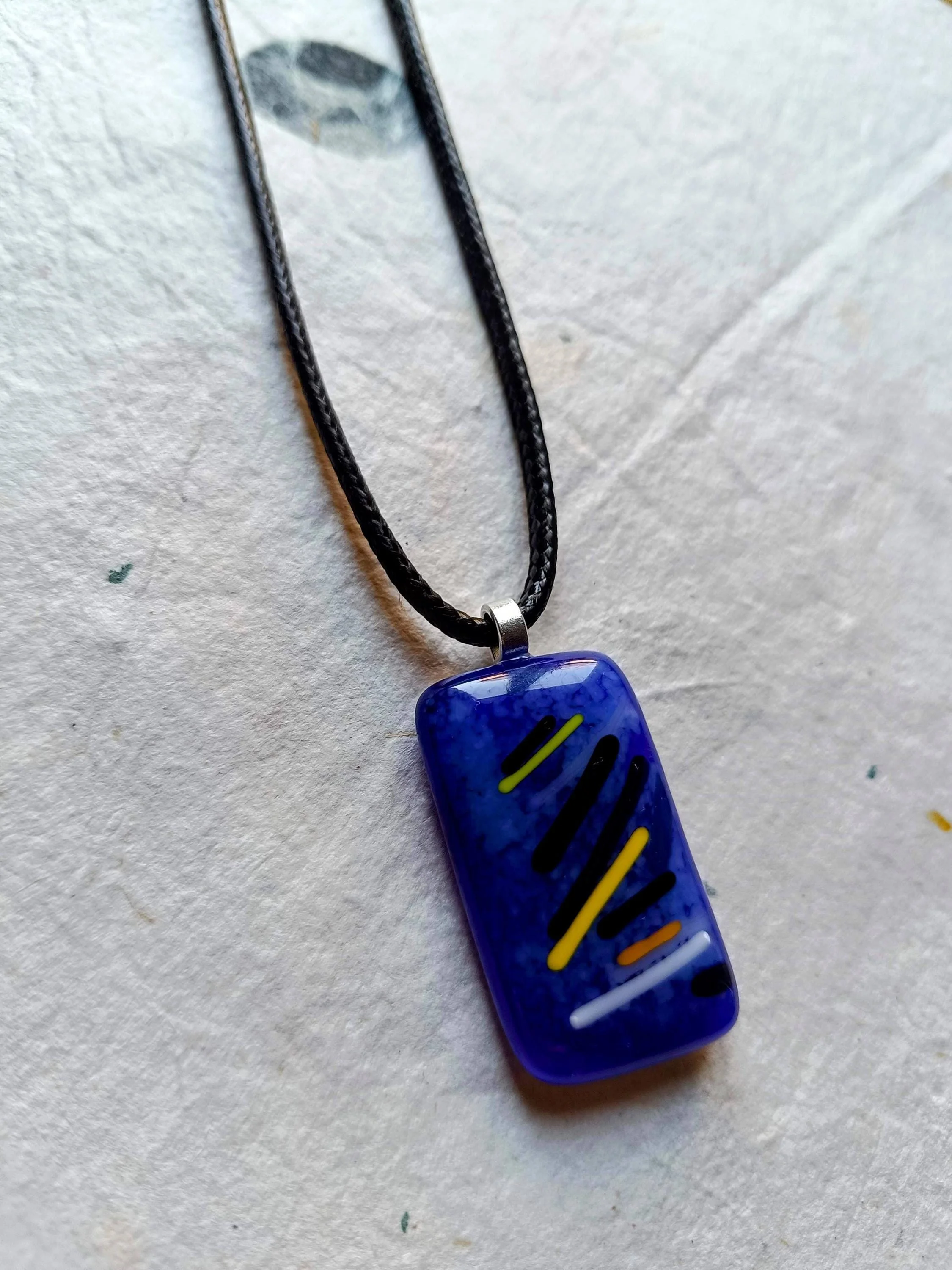 Handmade Blue Funky Fused Glass Pendant Necklace - Photo 5